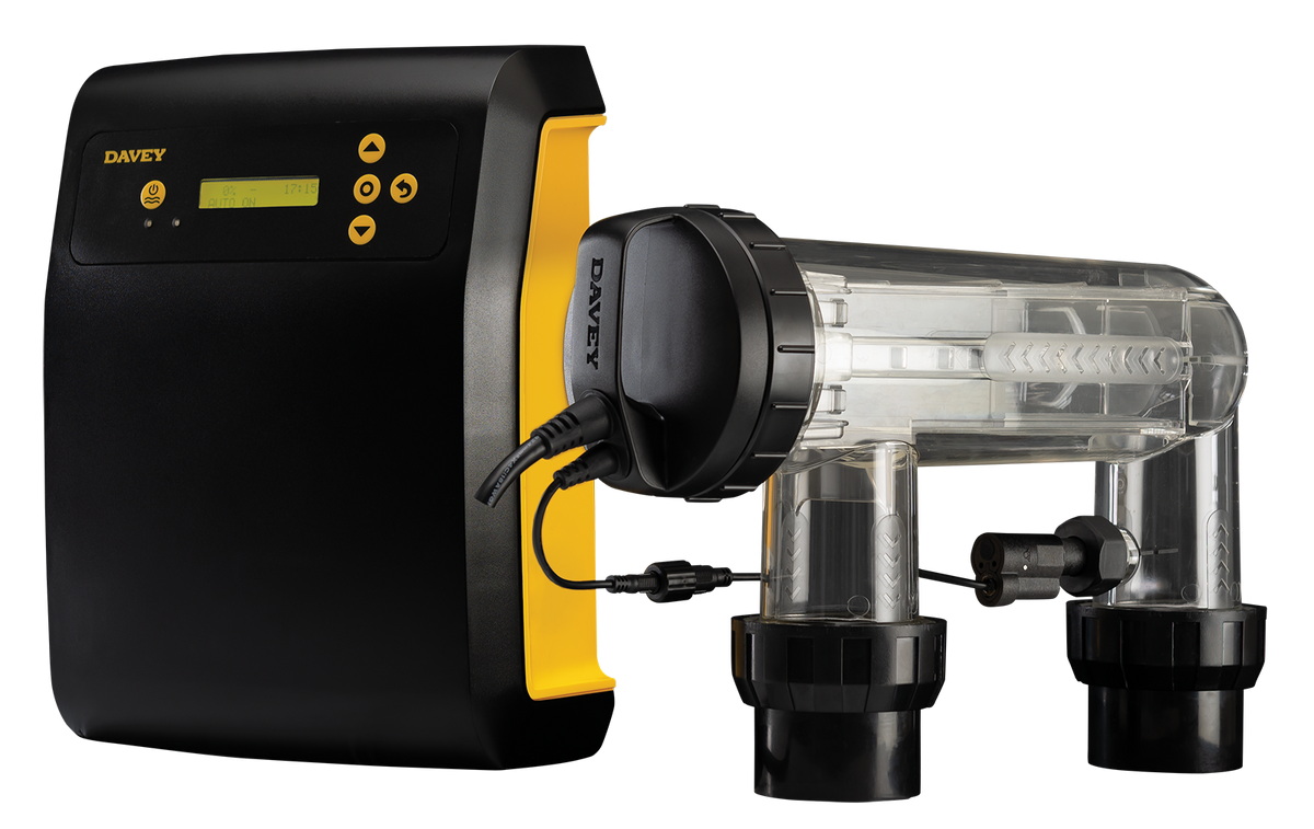 Davey Nipper salt and mineral water chlorinator, official product photo on white