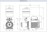 Dimension drawing for the Davey DynaDrive PRO 160-19, front and side views in millimetres