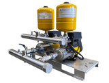 Two Davey DynaDrive pumps daisy chained on a stainless steel manifold for higher flow