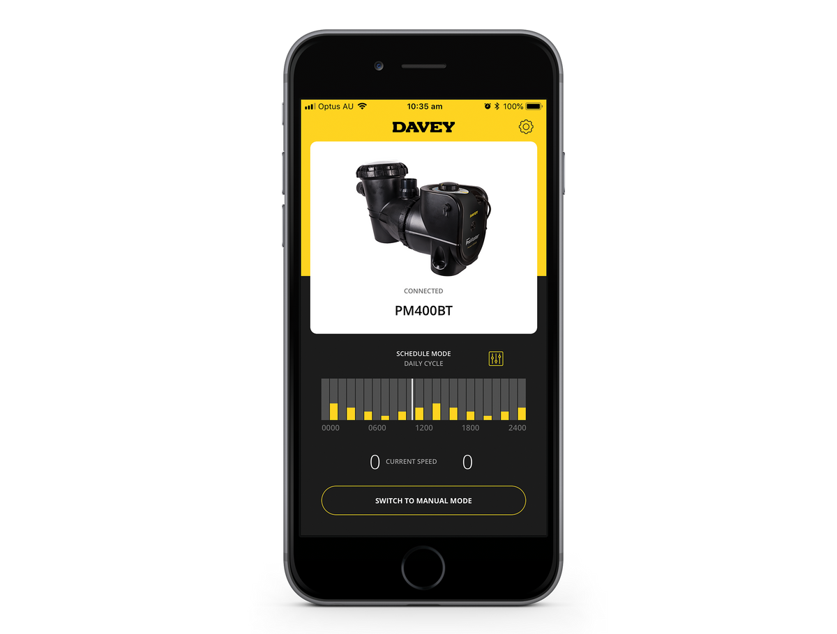Davey ProMaster BT pool pump, Bluetooth app control on a smartphone