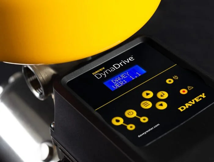 Close up of the Davey DynaDrive control panel and its backlit display
