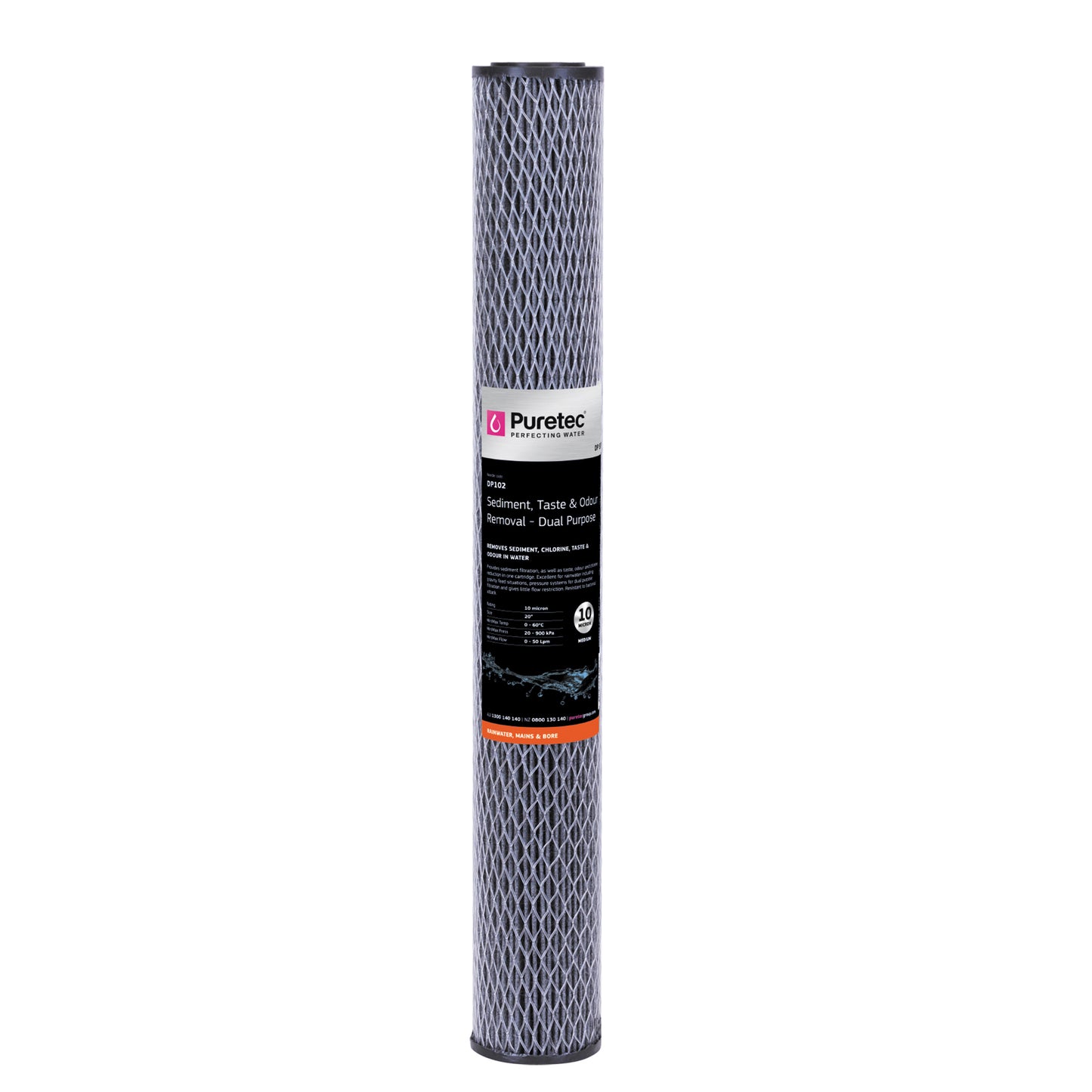 Puretec DP102 Dual Purpose Carbon Cartridge, 20 inch, 10um, on white