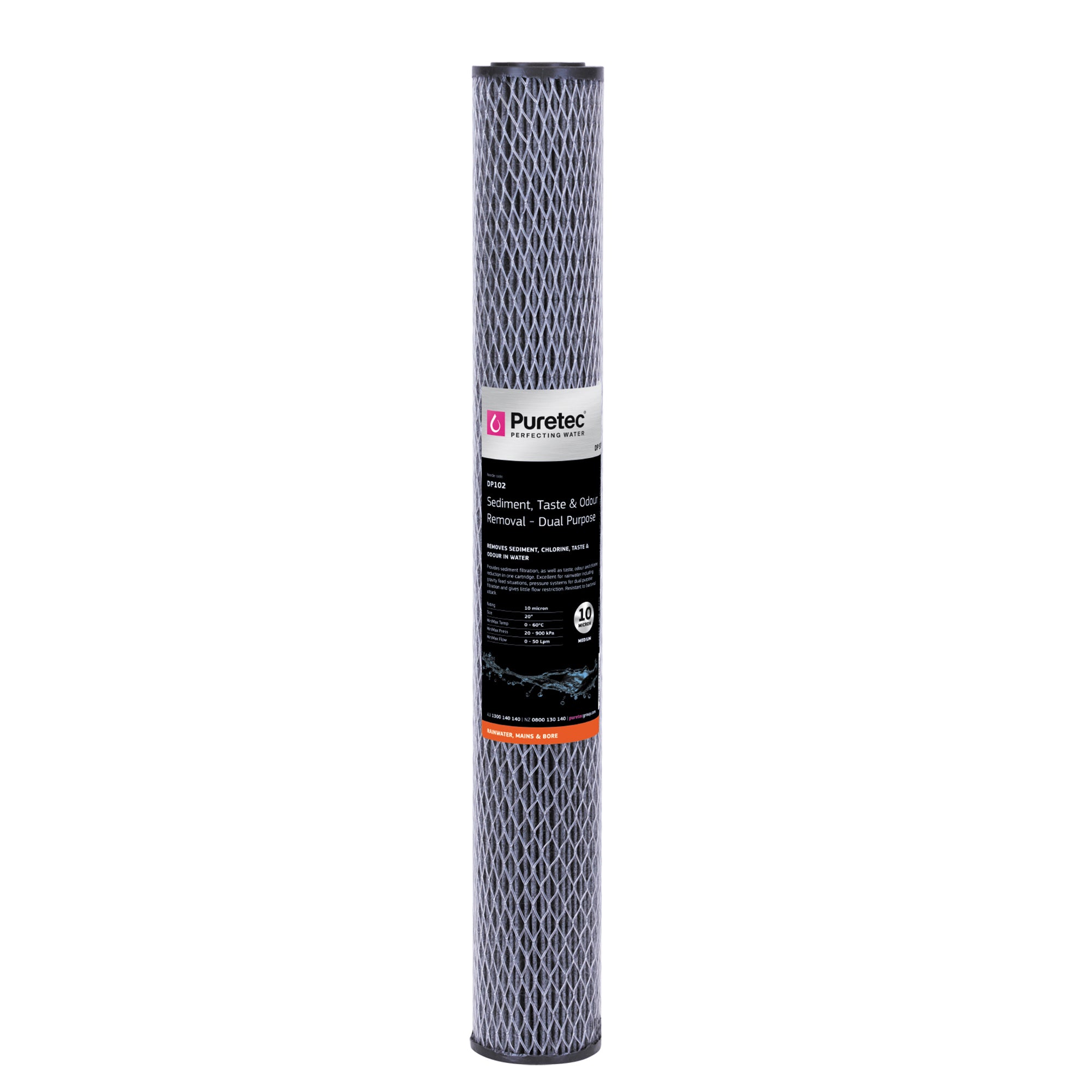Puretec DP102 Dual Purpose Carbon Cartridge, 20 inch, 10um, on white