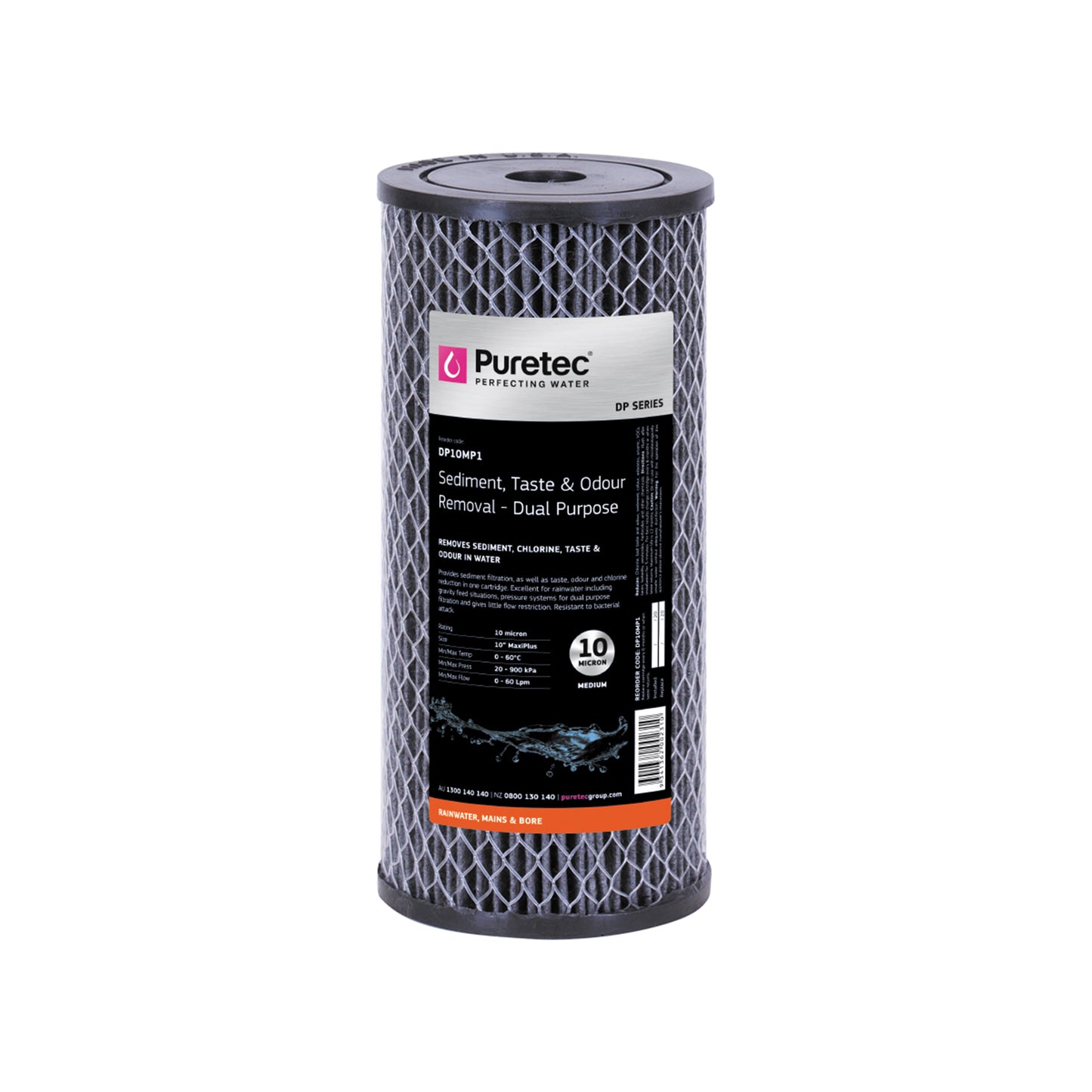 Puretec DP10MP1 dual purpose sediment and carbon cartridge, on white