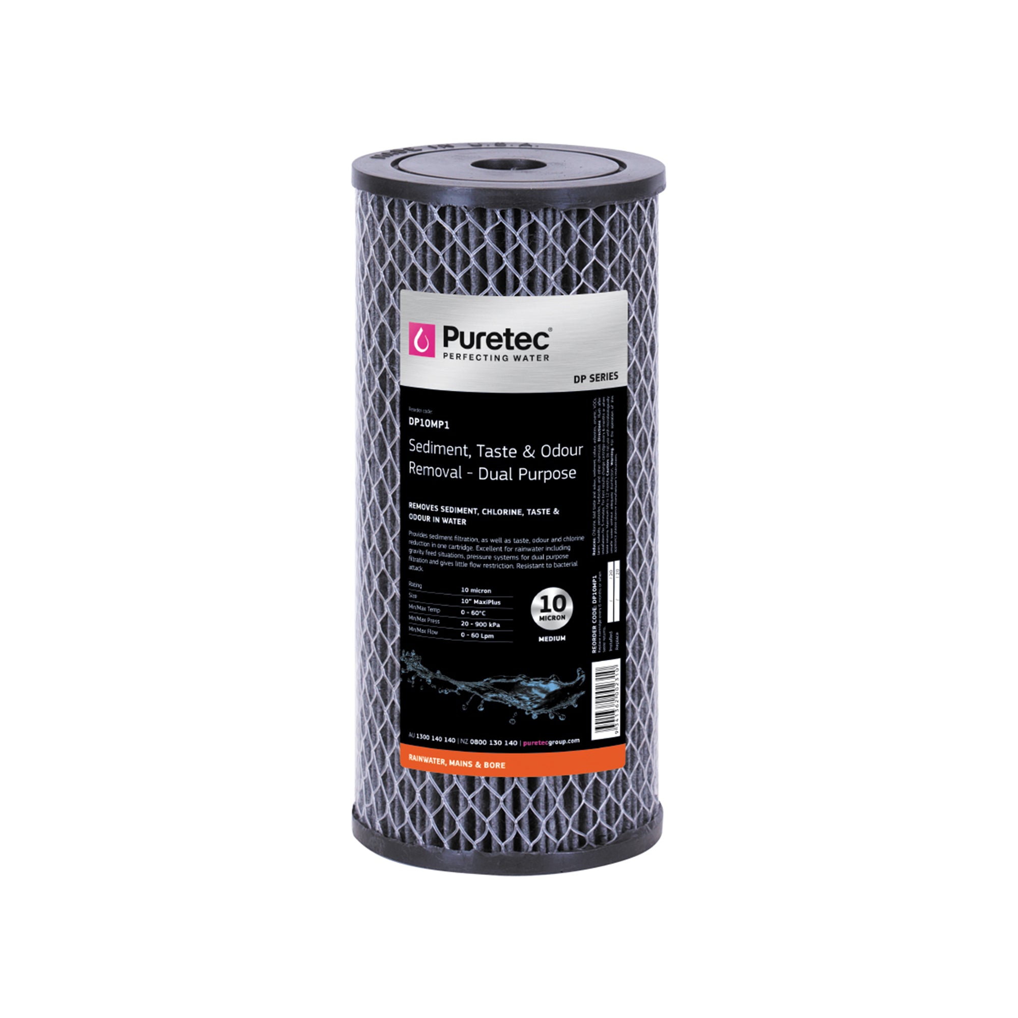 Puretec DP10MP1 dual purpose sediment and carbon cartridge, on white