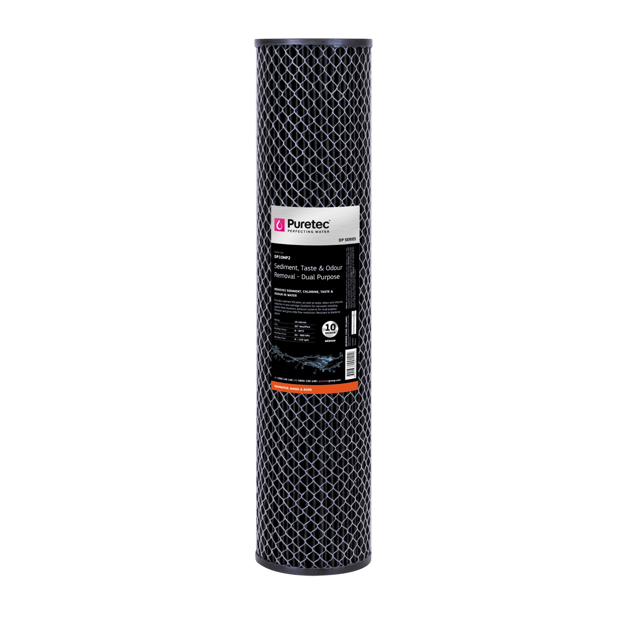 Puretec DP10MP2 Dual Purpose Carbon Maxi Plus Cartridge, 20 inch, 10um, on white