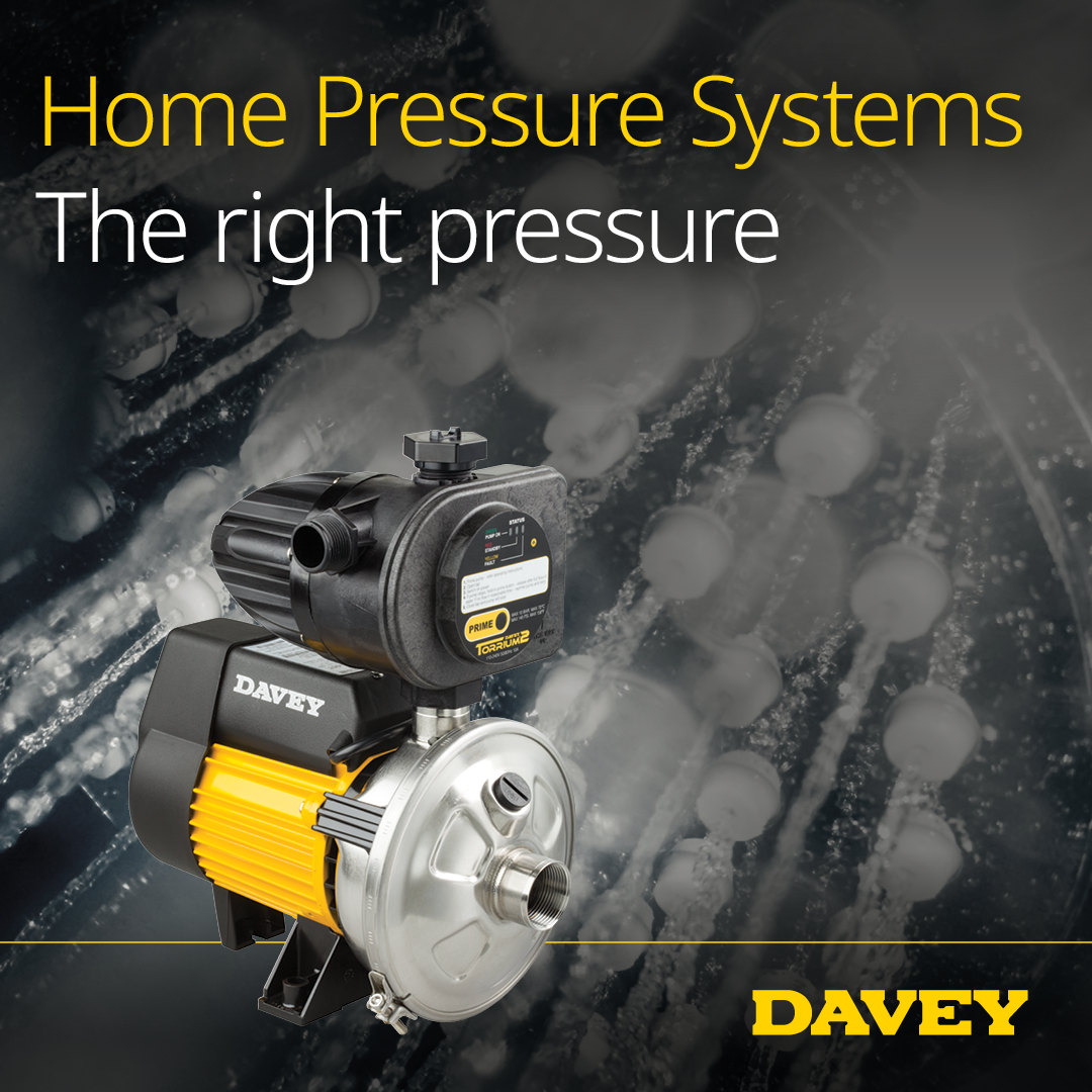 Davey home pressure systems brand image, captioned the right pressure