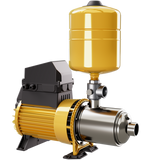 Davey DynaDrive variable speed pressure pump, stainless steel multistage wet end with a yellow pressure vessel mounted on top, sold by Pump Stuff NZ