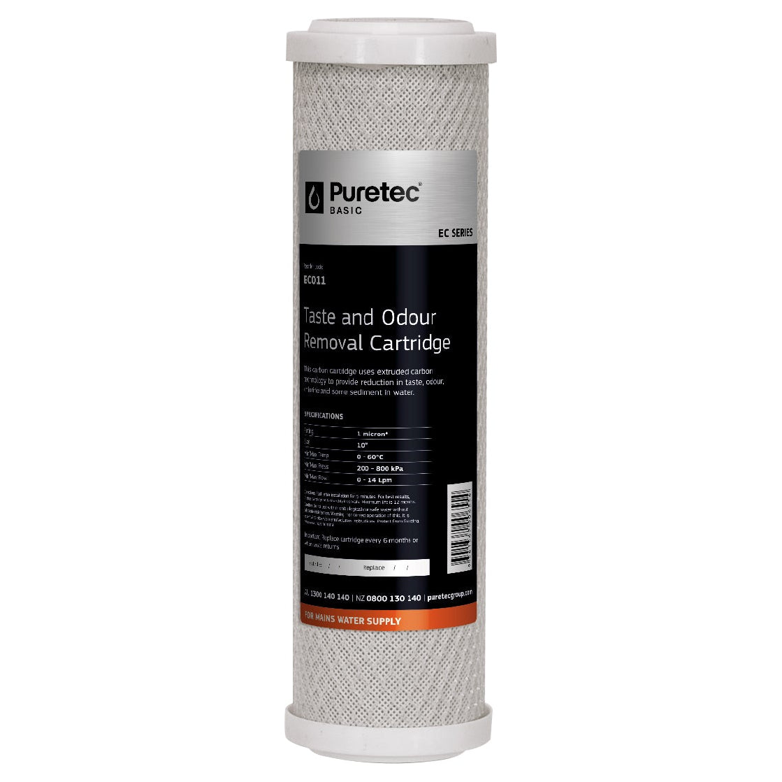 Puretec EC011 Extruded Carbon Cartridge, 10 inch, 1um, on white