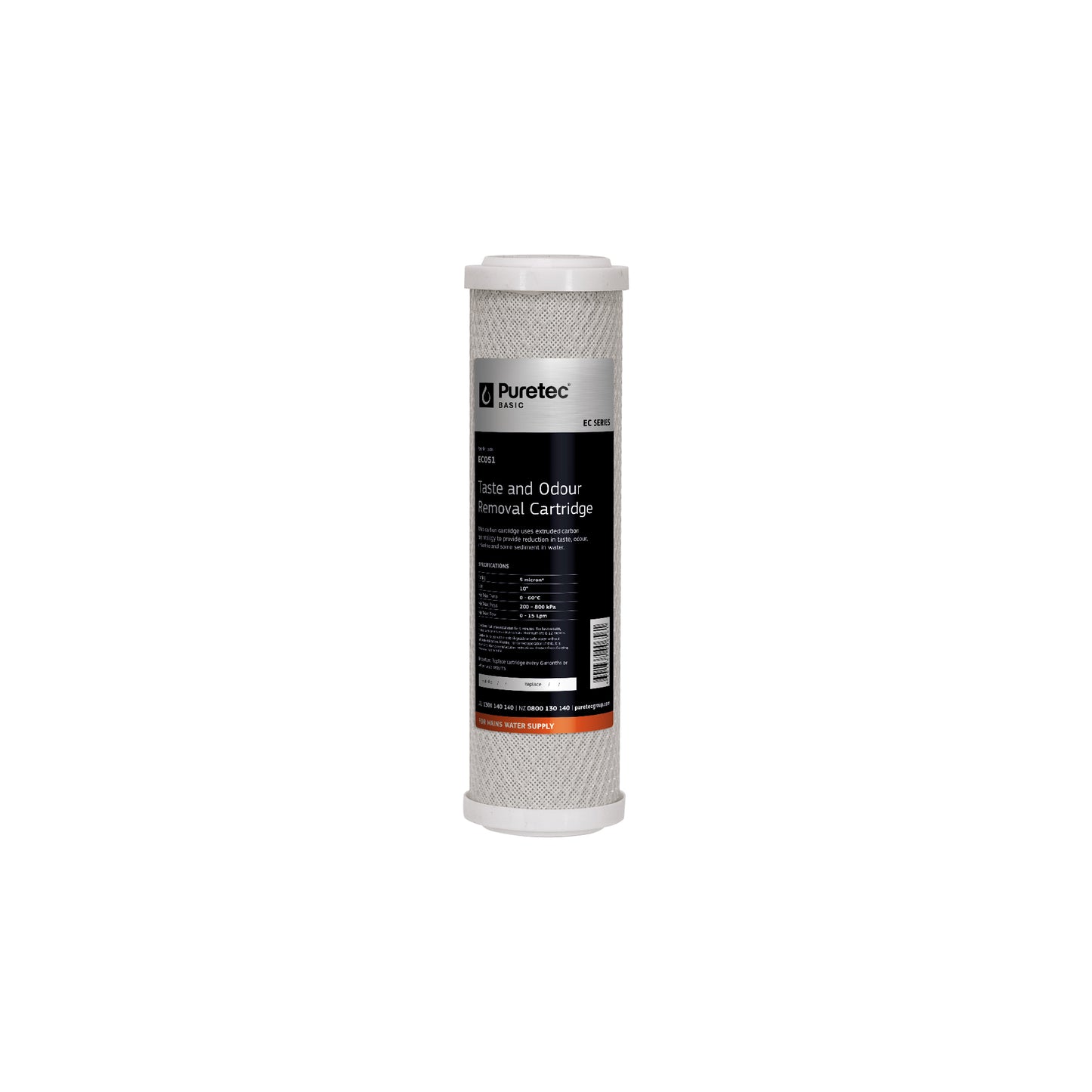 Puretec EC051 Extruded Carbon Cartridge, 10 inch, 5um, on white