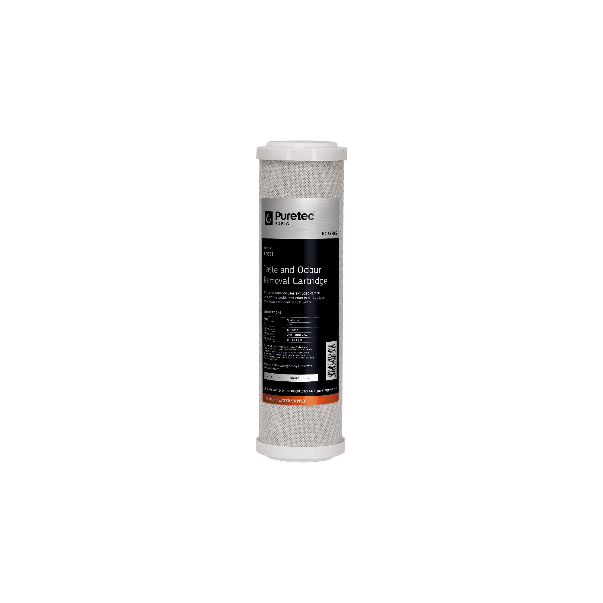 Puretec EC051 Extruded Carbon Cartridge, 10 inch, 5um, on white