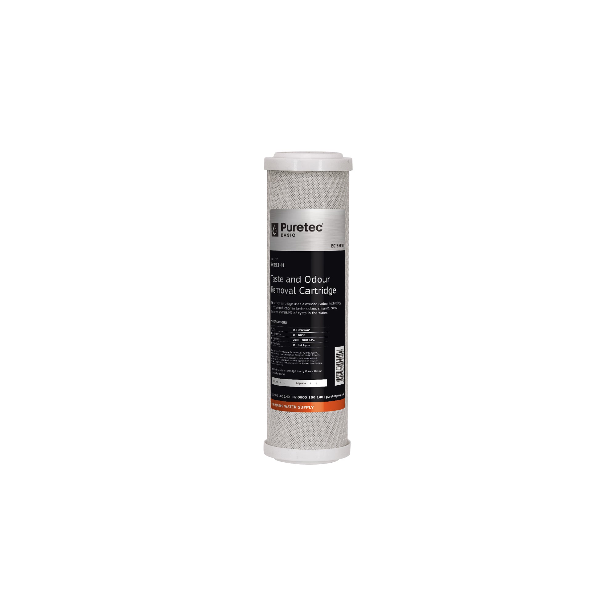 Puretec EC951-H Extruded Carbon Cartridge, 10 inch, 0.5um Cyst Reduction, on white