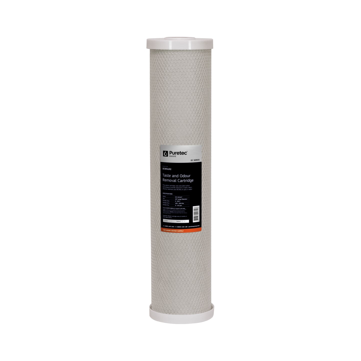 Puretec EC95LD2 Extruded Carbon Large Diameter Cartridge, 20 inch, 0.5um, on white