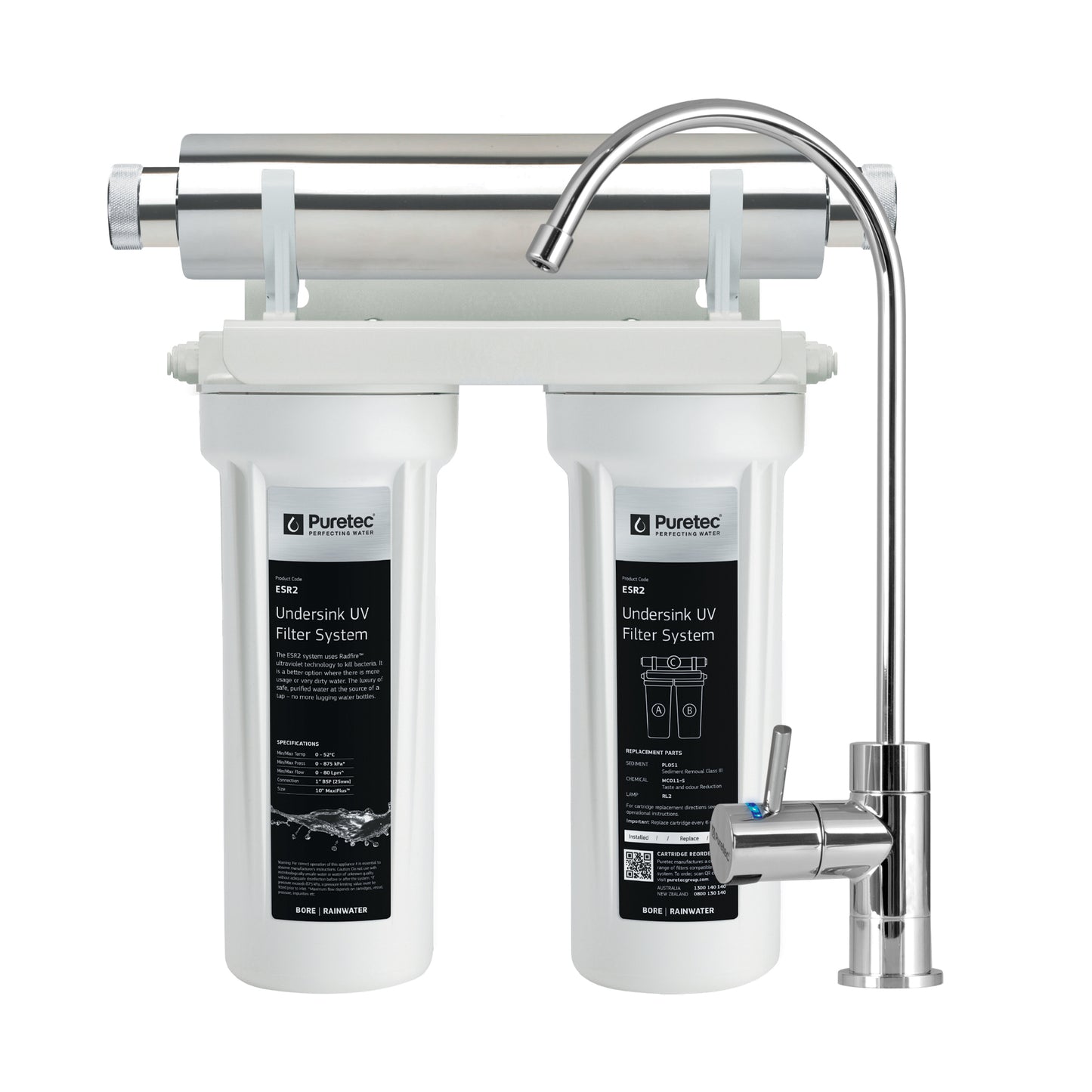 Puretec ESR2-LF Ecotrol Radfire Undersink UV System with R500, on white