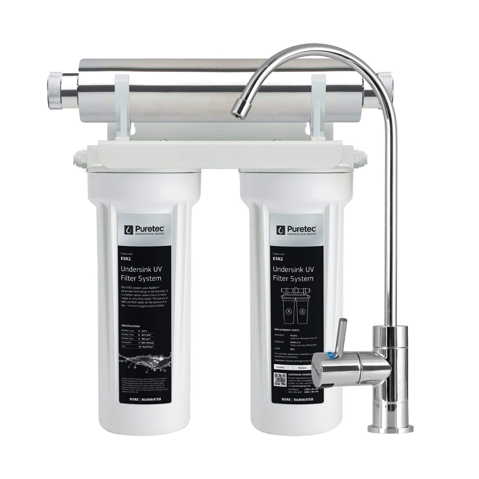Puretec ESR2-LF Ecotrol Radfire Undersink UV System with R500, on white