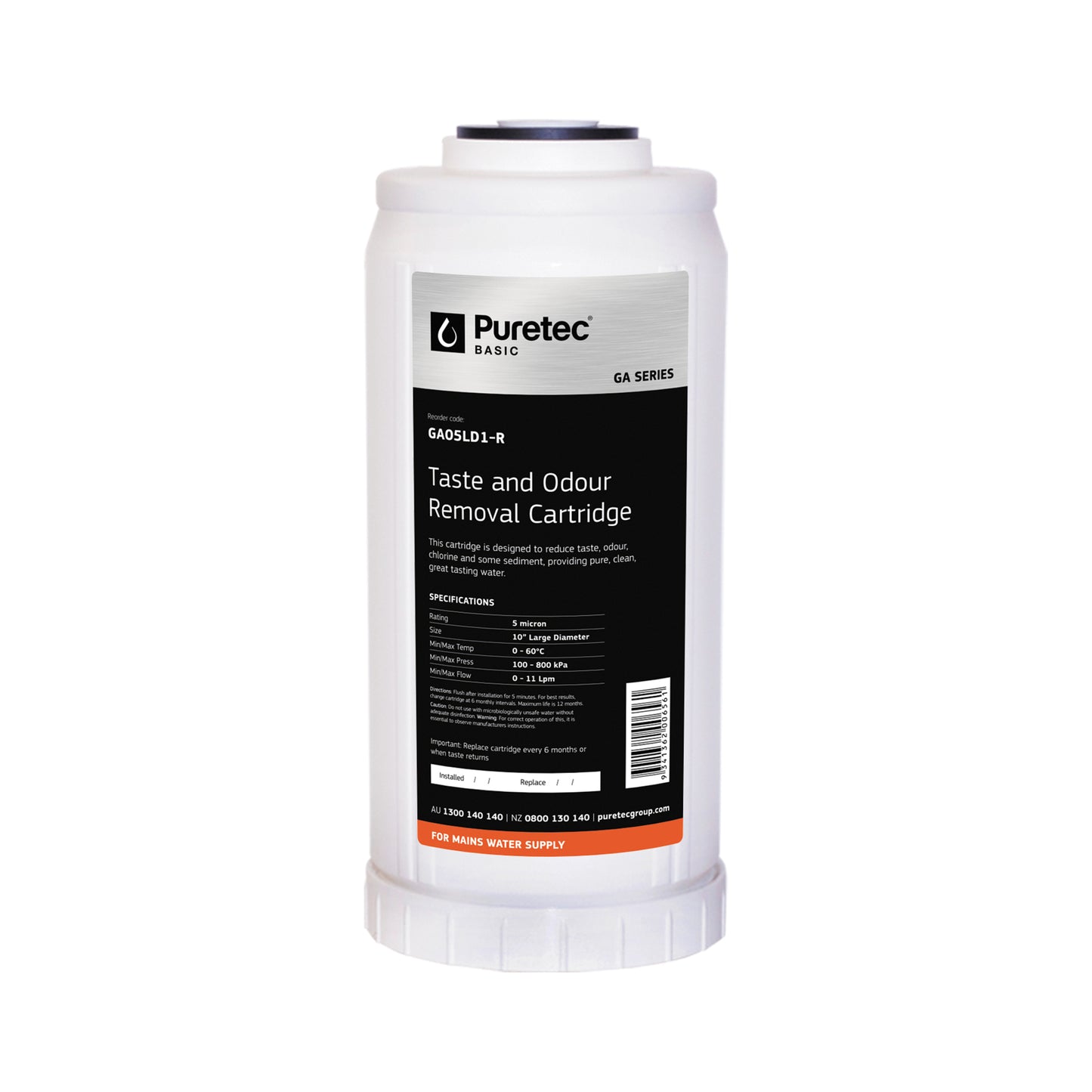 Puretec GA05LD1-R Granular Carbon Large Diameter, 10 inch, 5um Refillable, on white