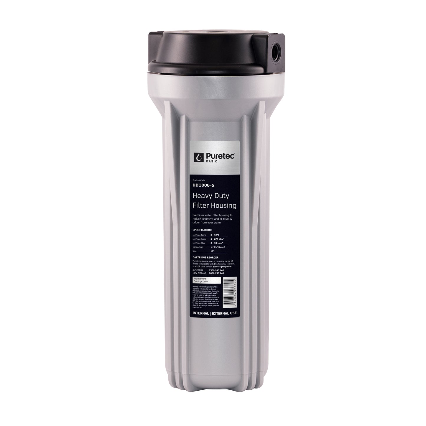 Puretec HD1006-S Filter Housing, Silver 10inch 1/4inch Connection, Puretec Basic, on white