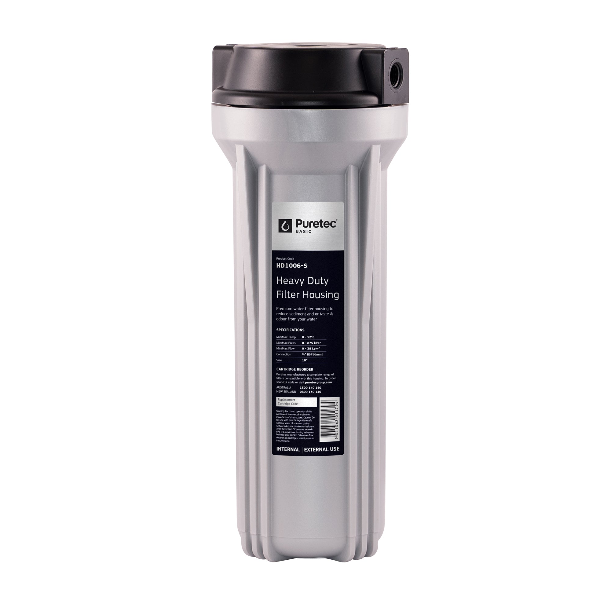 Puretec HD1006-S Filter Housing, Silver 10inch 1/4inch Connection, Puretec Basic, on white