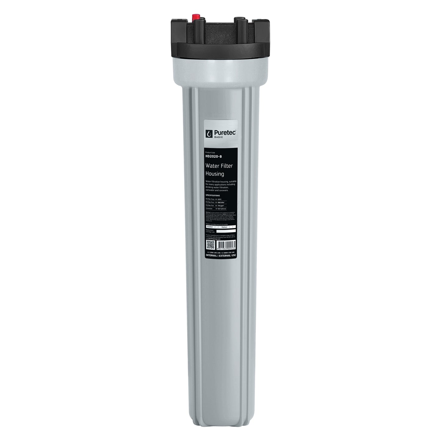Puretec HD2020-B Filter Housing, 20 inch, 3/4 Connection, on white