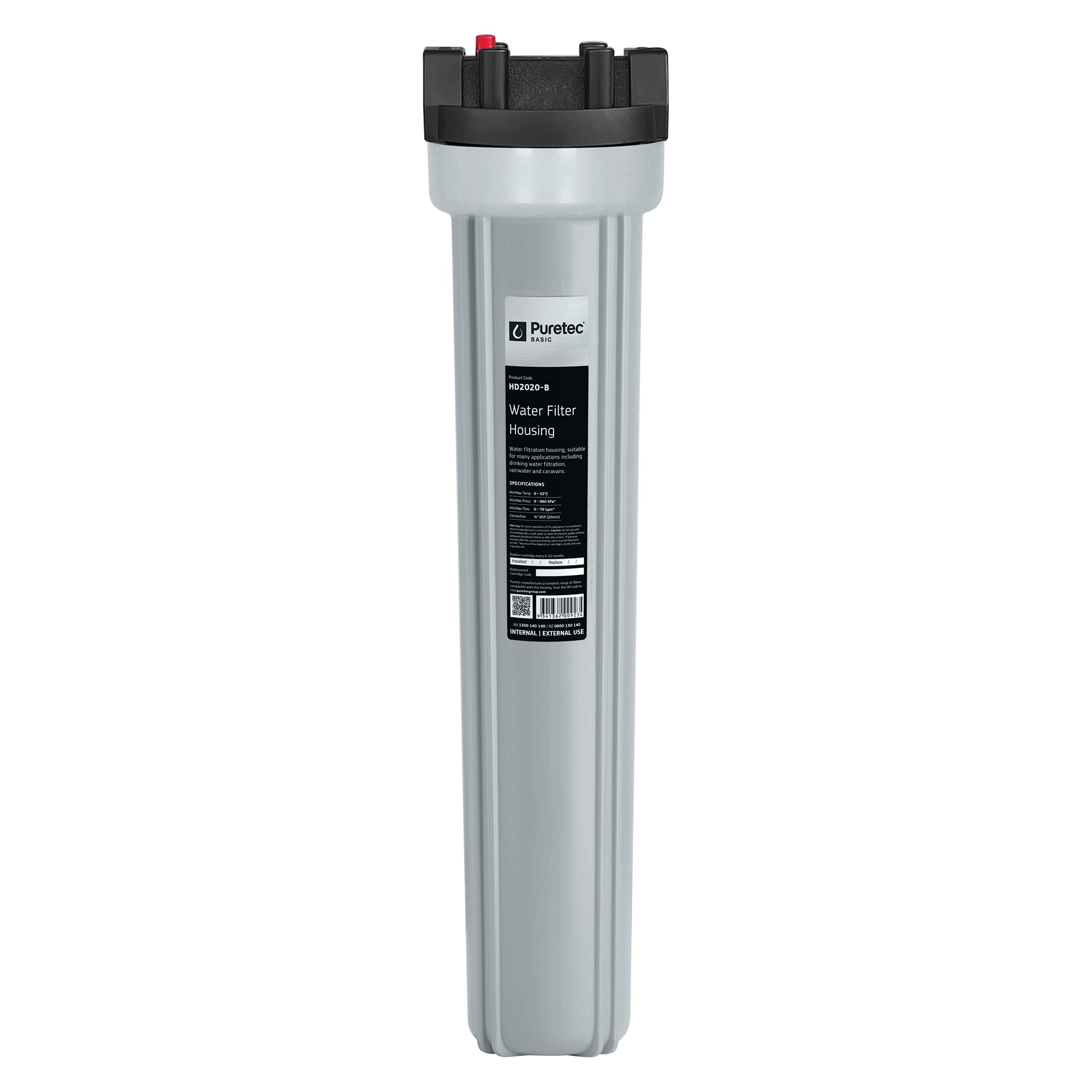 Puretec HD2020-B Filter Housing, 20 inch, 3/4 Connection, on white