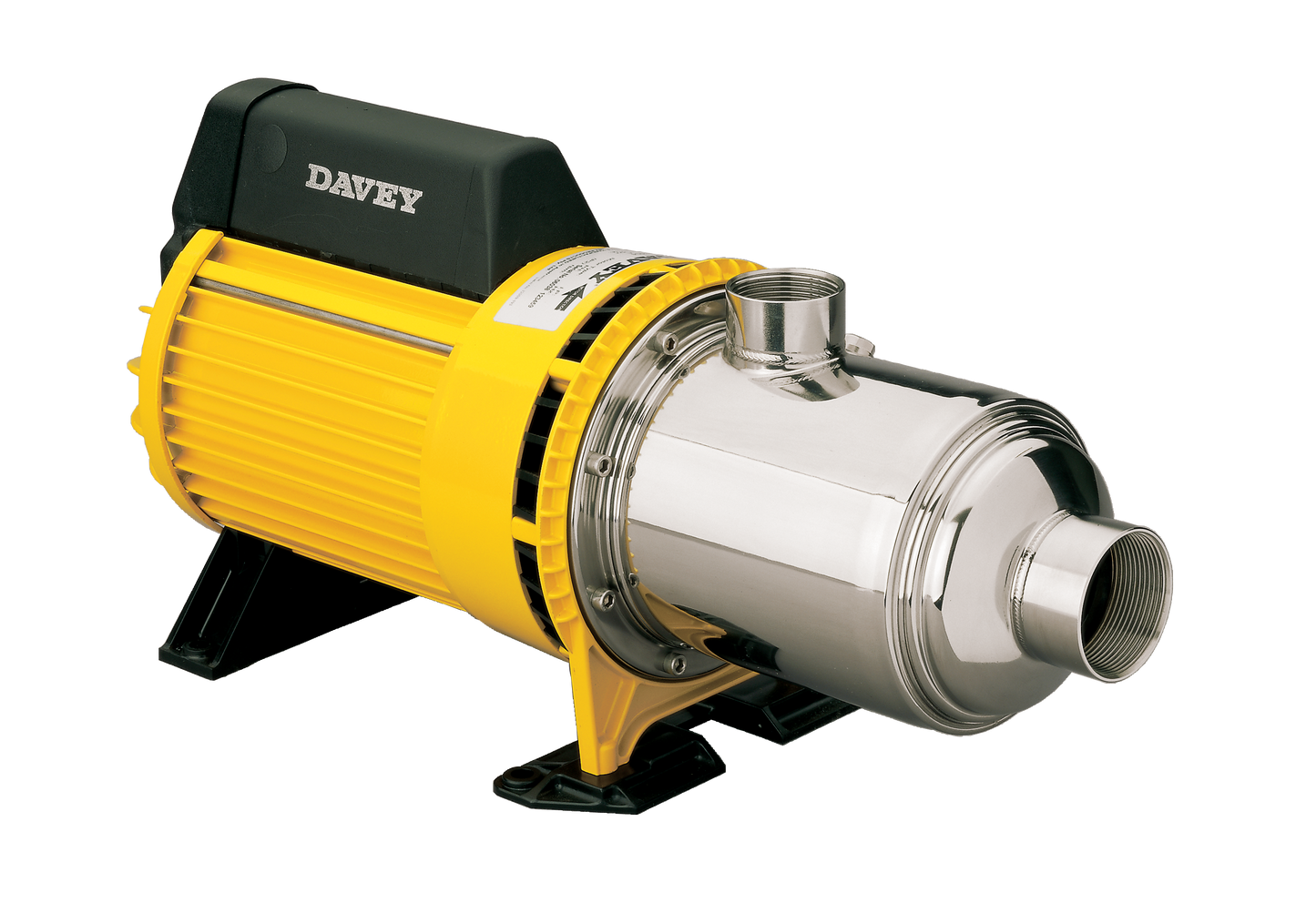 Davey HM60 horizontal multistage pressure pump, stainless steel wet end with yellow motor housing