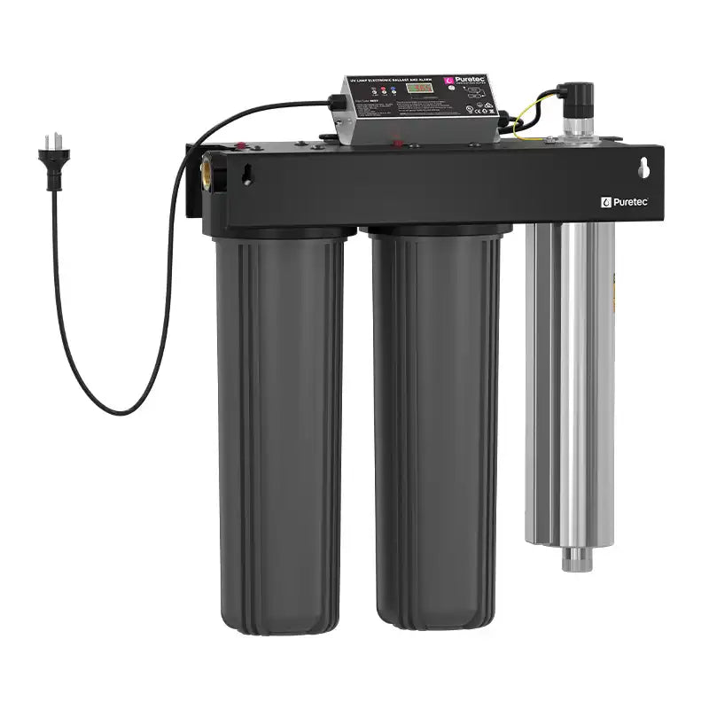Puretec Hybrid I-Series indoor whole house filtration and UV cabinet, sediment carbon and UV stages in one unit, sold by Pump Stuff NZ