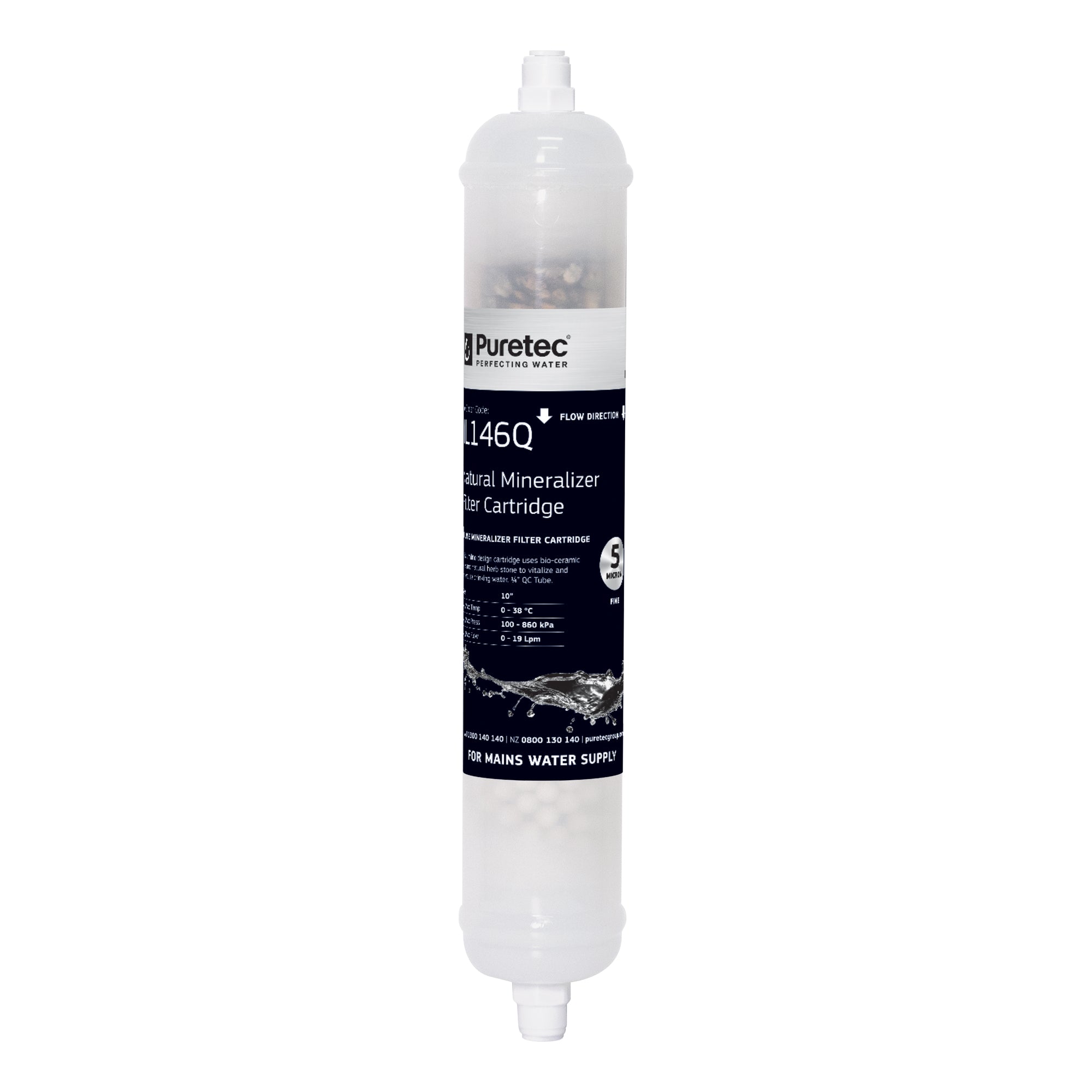 Puretec IL146Q inline remineralising cartridge with quick change connector, on white