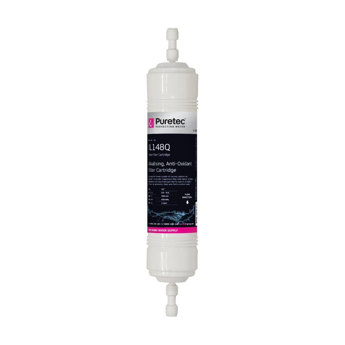 Puretec IL148Q Inline Alkalising Cartridge, 10 x 2.5 inch, 1/4 quick change, on white