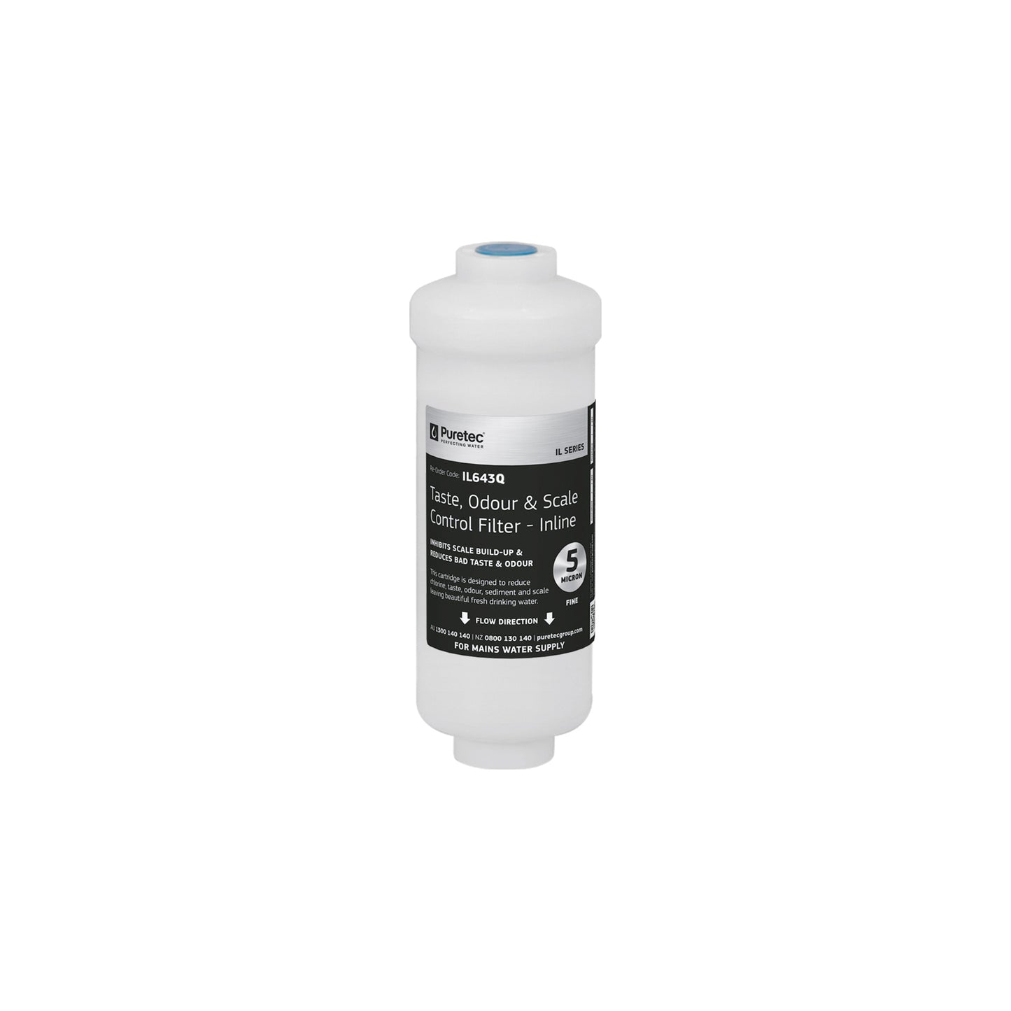 Puretec IL643Q Inline Triple Action Cartridge, 6 x 2 inch, 1/4 quick change, on white