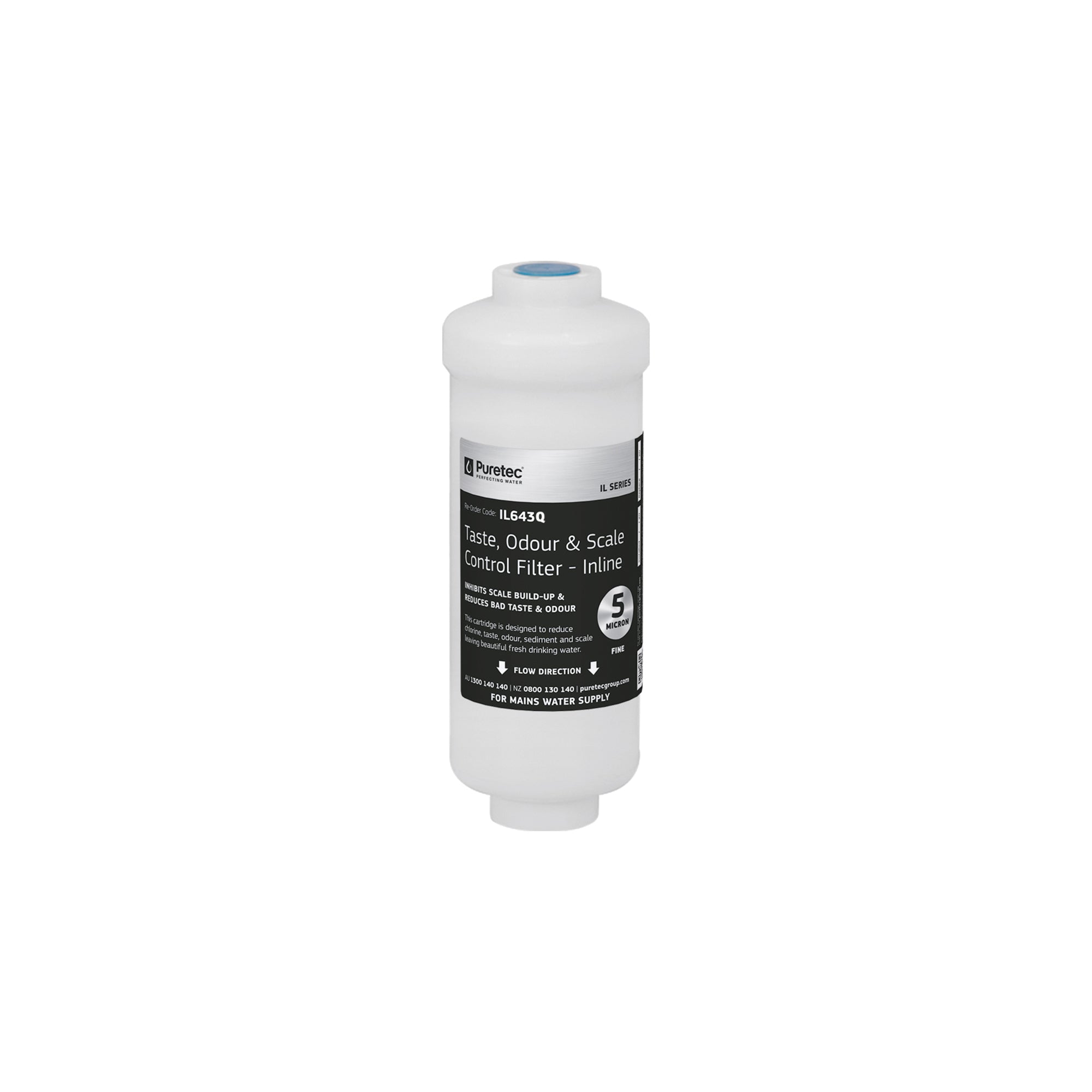 Puretec IL643Q Inline Triple Action Cartridge, 6 x 2 inch, 1/4 quick change, on white