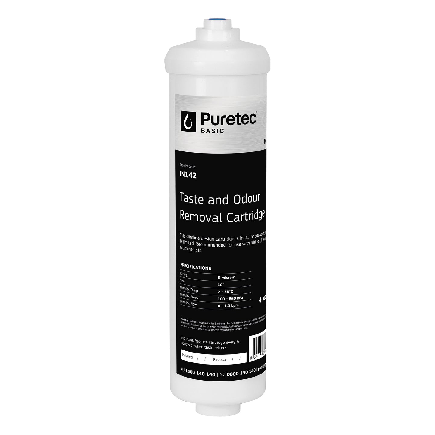 Puretec IN142 Inline Carbon Cartridge, 10 x 2 inch, 1/4 Connectionection, on white