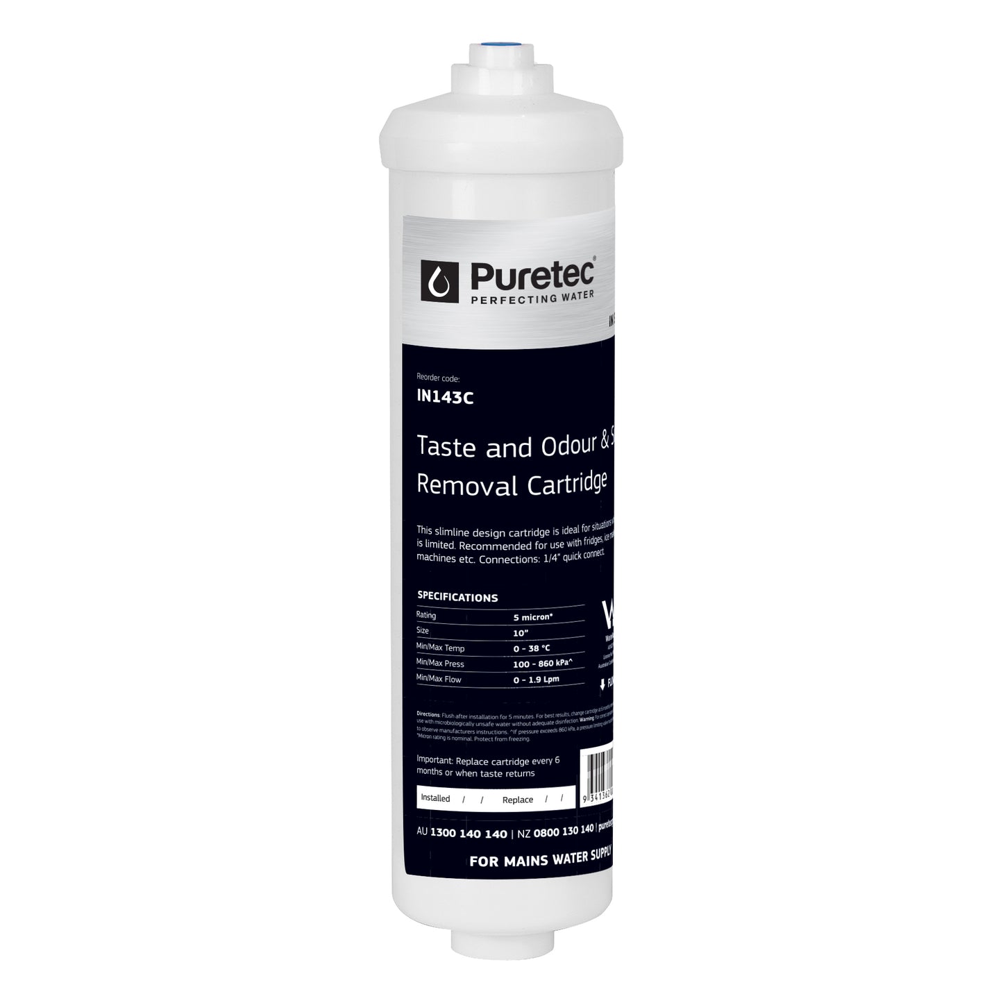 Puretec IN143C Inline Triple Action Cartridge, 10 x 2 inch,1/4 quick change, on white