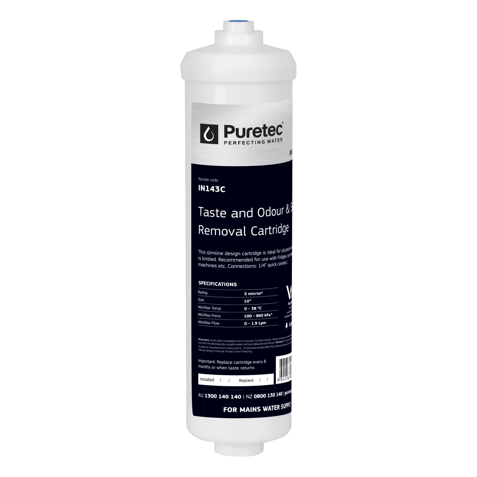 Puretec IN143C Inline Triple Action Cartridge, 10 x 2 inch,1/4 quick change, on white