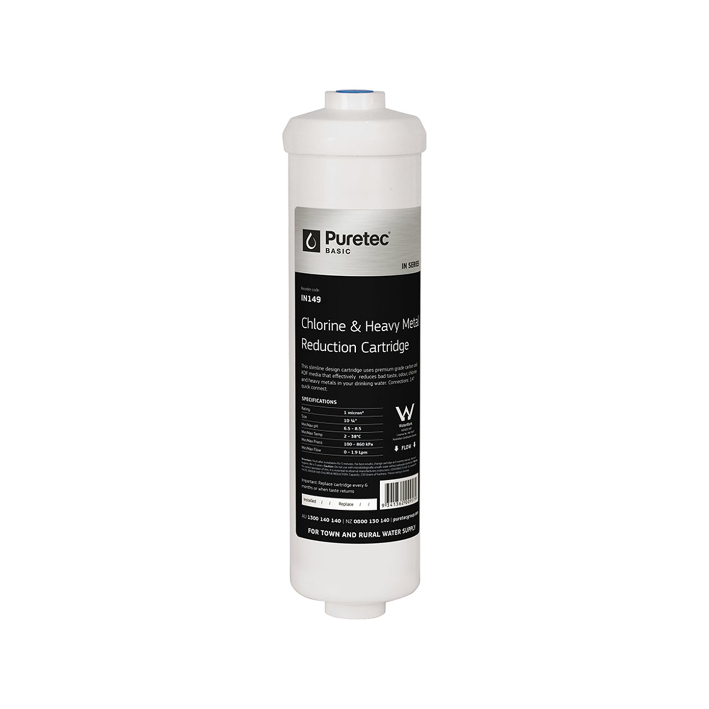 Puretec IN149 Inline KDF/GAC Cartridge, 10 x 2.5 inch, 1/4 Connectionection, on white