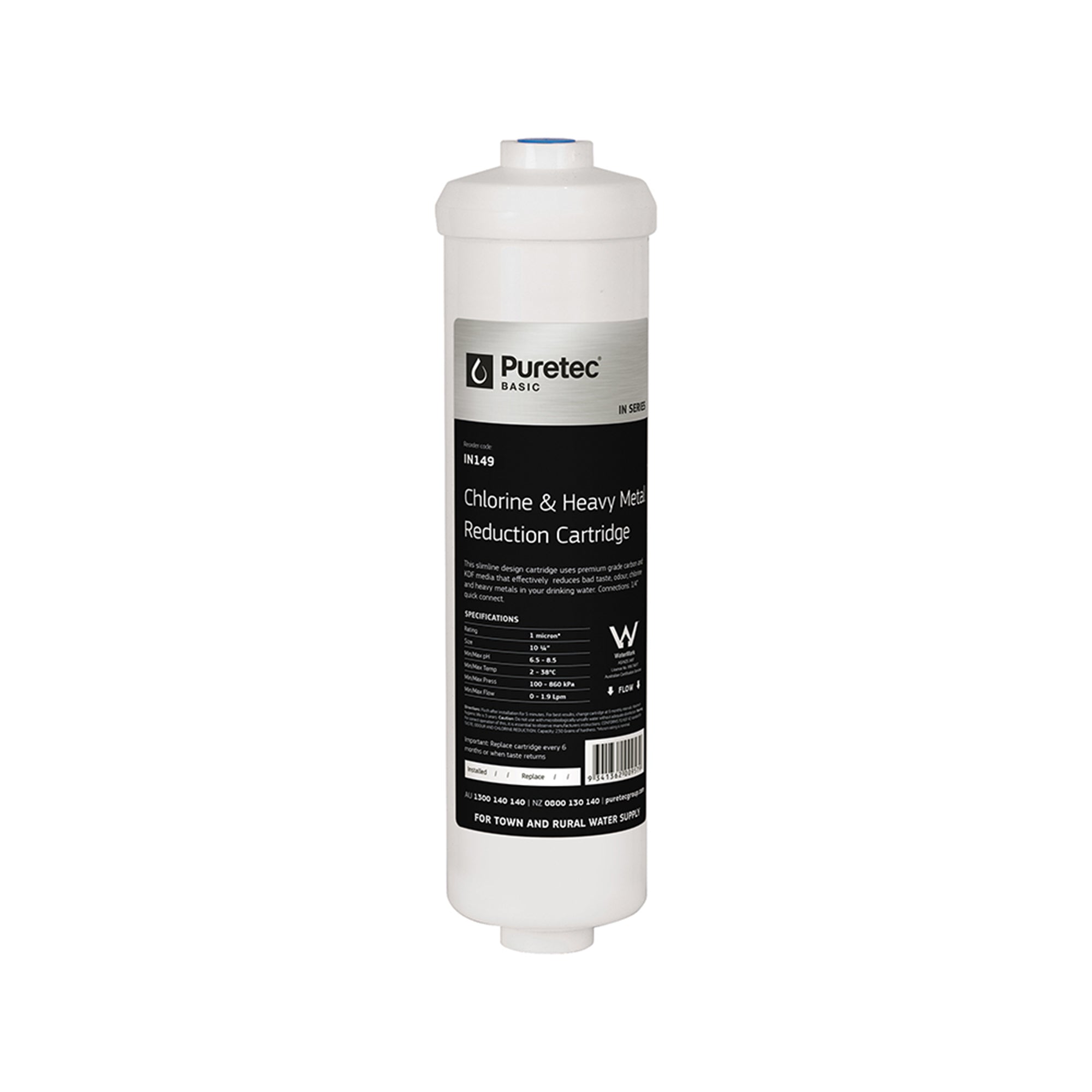 Puretec IN149 Inline KDF/GAC Cartridge, 10 x 2.5 inch, 1/4 Connectionection, on white