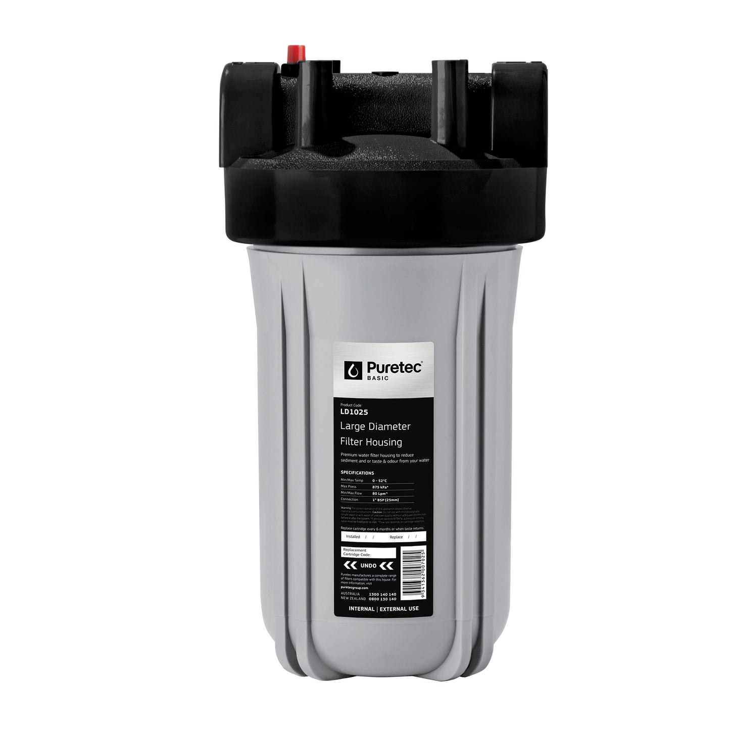 Puretec LD1025 Large Diameter Filter Housing, 10 inch, 1 Connection, on white