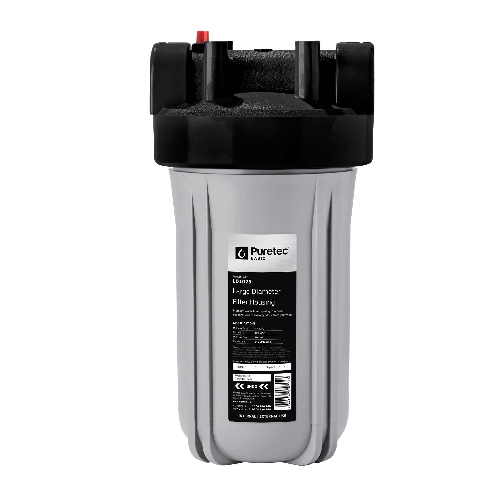 Puretec LD1025 Large Diameter Filter Housing, 10 inch, 1 Connection, on white