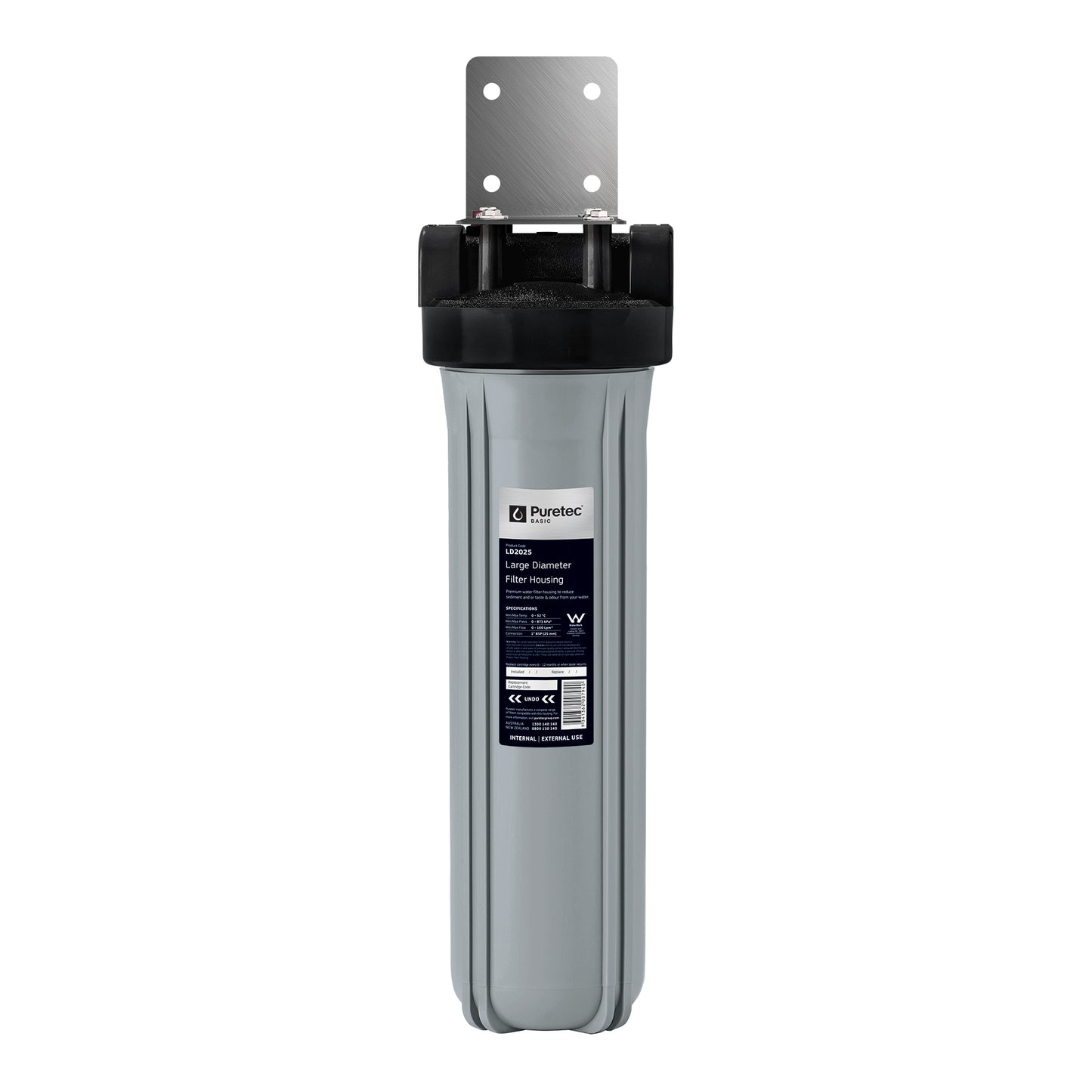 Puretec LD2025K Large Diameter Filter Housing Kit, 20 inch, Silver , 1" conn, on white