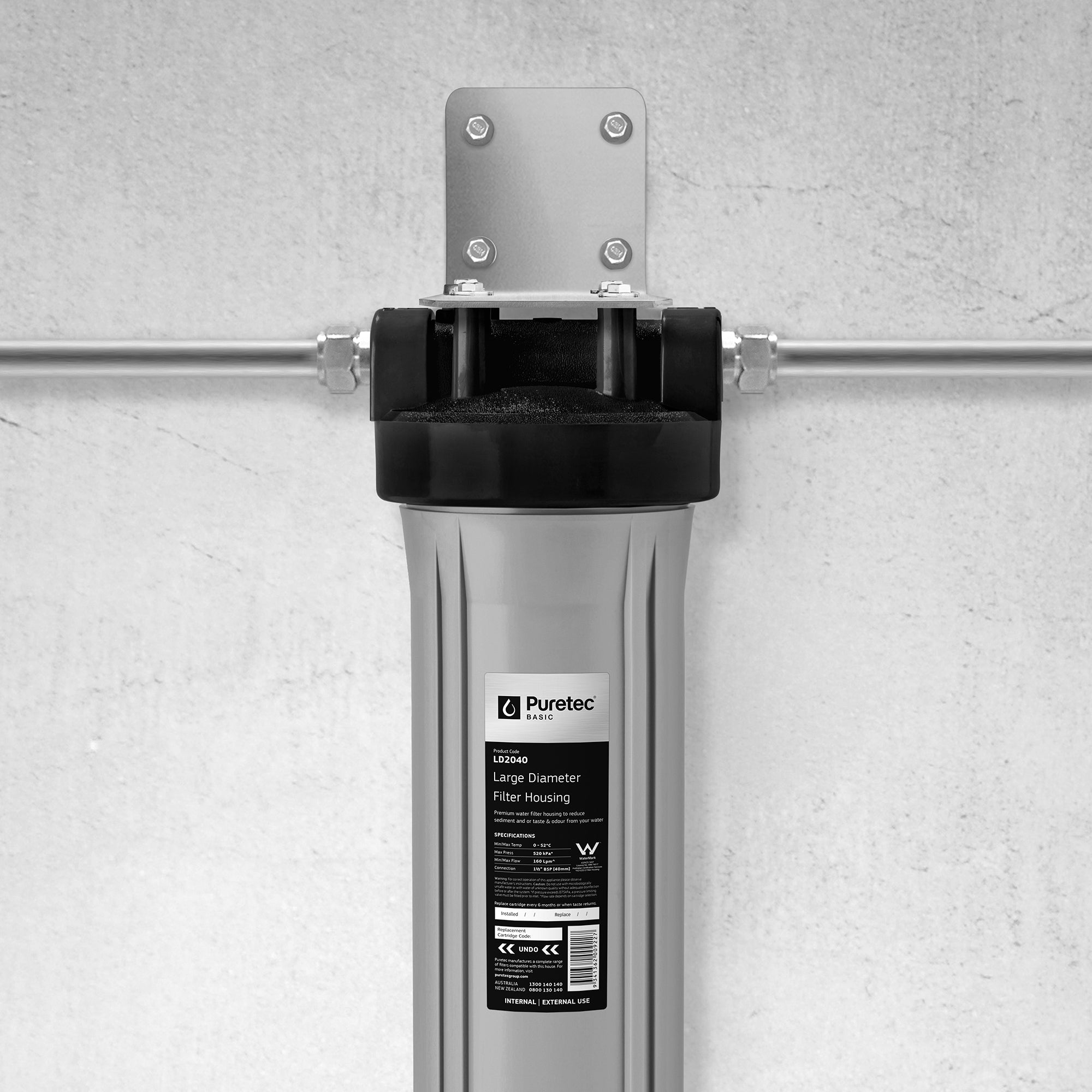 Puretec LD2040 Large Diameter Filter Housing, 20 inch ,1 1/2 Connection, on white