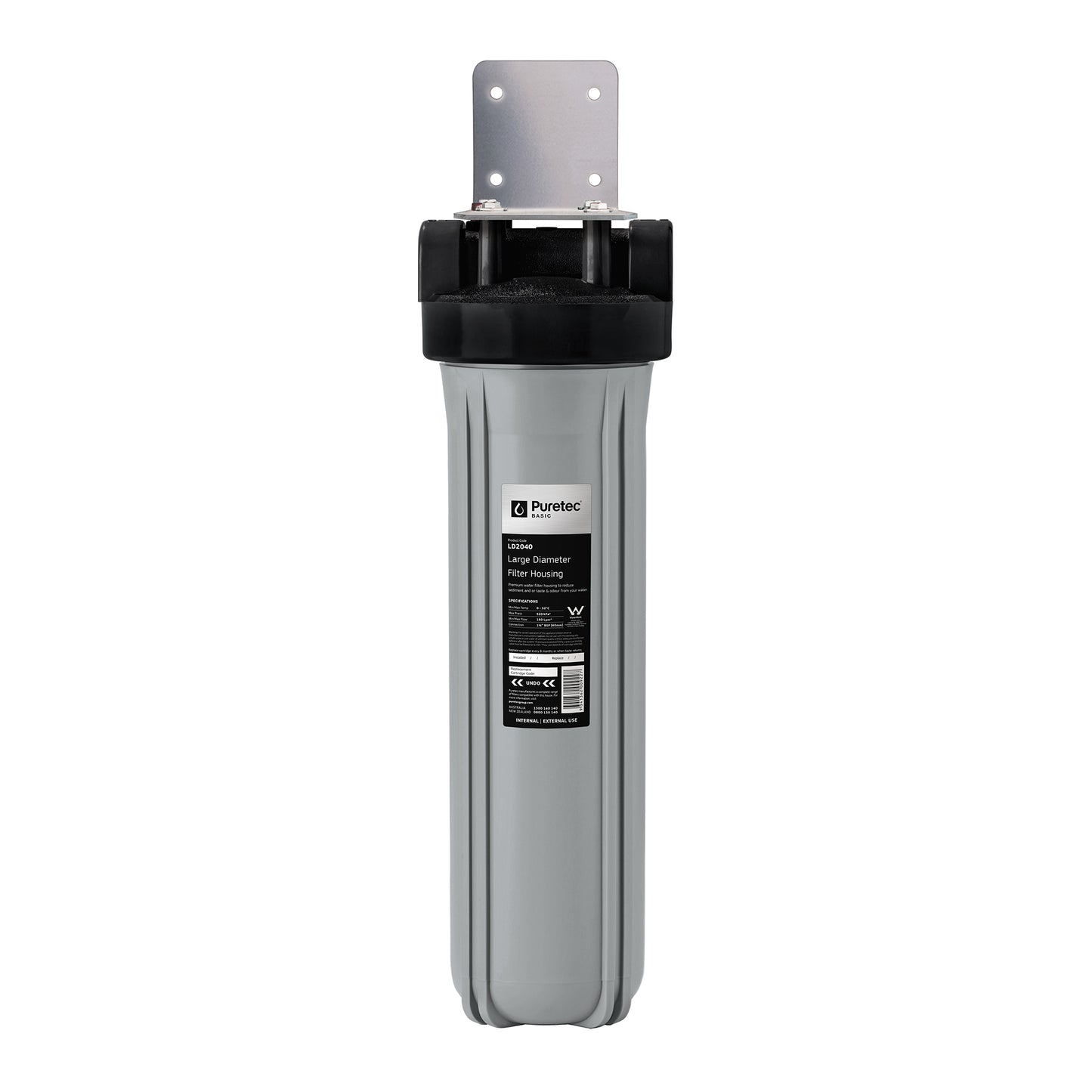 Puretec LD2040K Large Diameter Filter Housing Kit, 20 inch , 1 1/2 Connection, on white