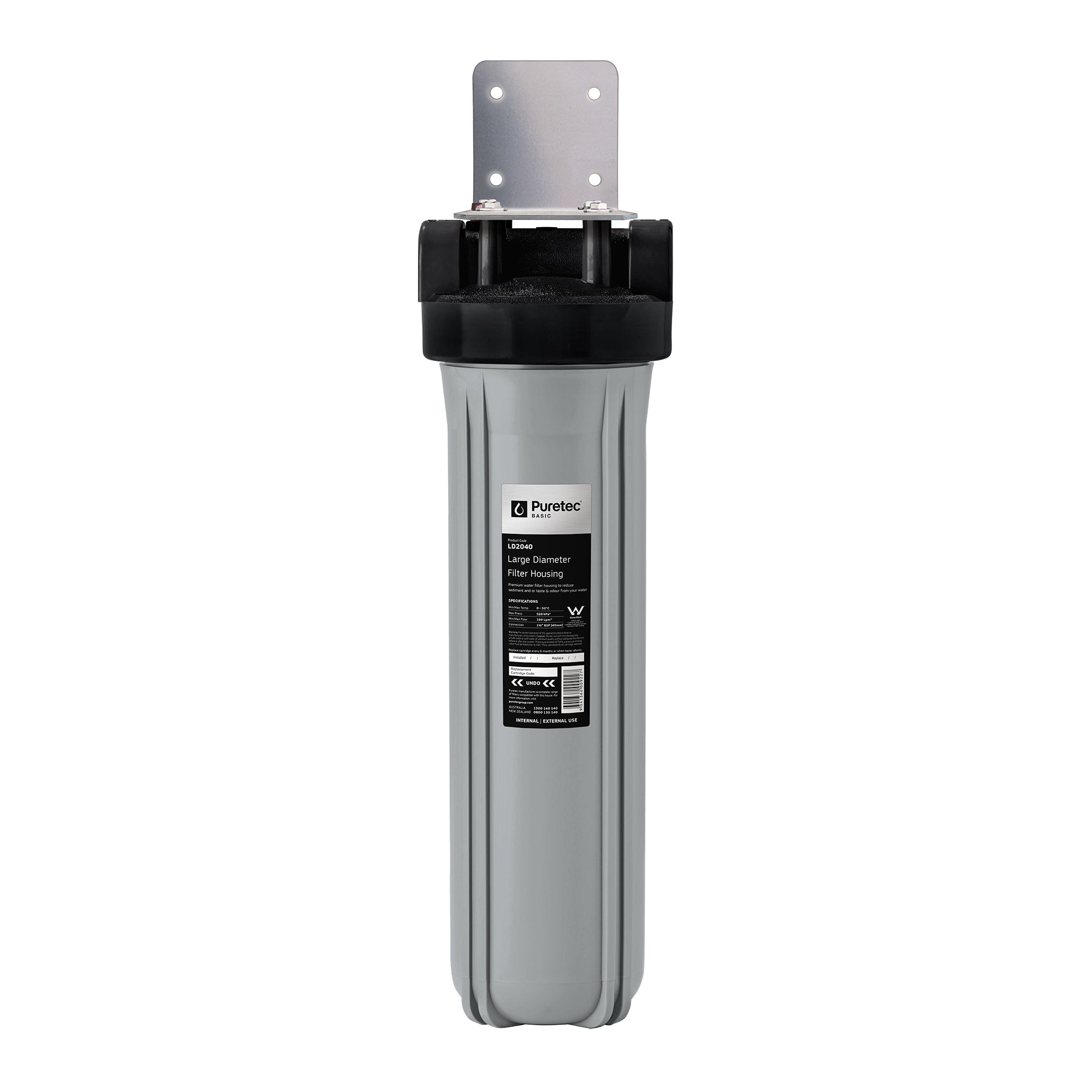 Puretec LD2040K Large Diameter Filter Housing Kit, 20 inch , 1 1/2 Connection, on white