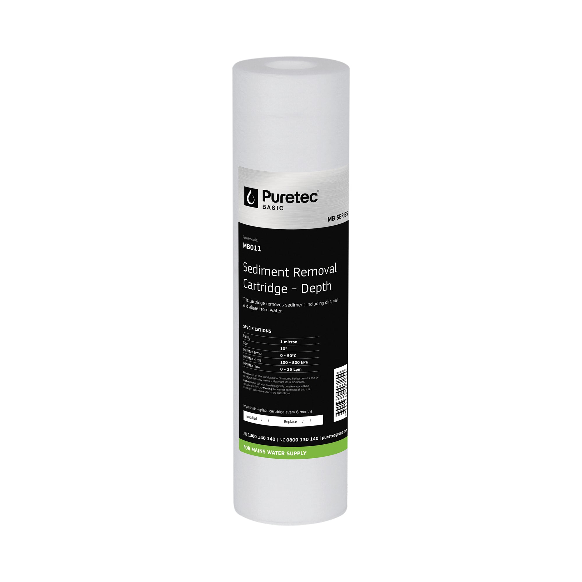 Puretec MB011 Melt Blown Sediment Cartridge, 10 inch, 1um, on white