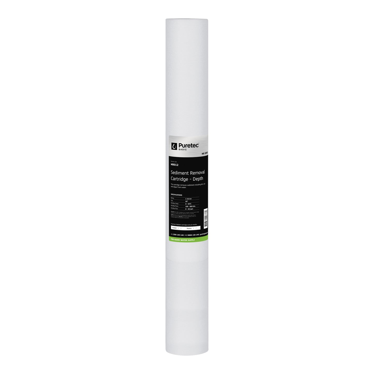Puretec MB012 Melt Blown Sediment Cartridge, 20 inch, 1um, on white