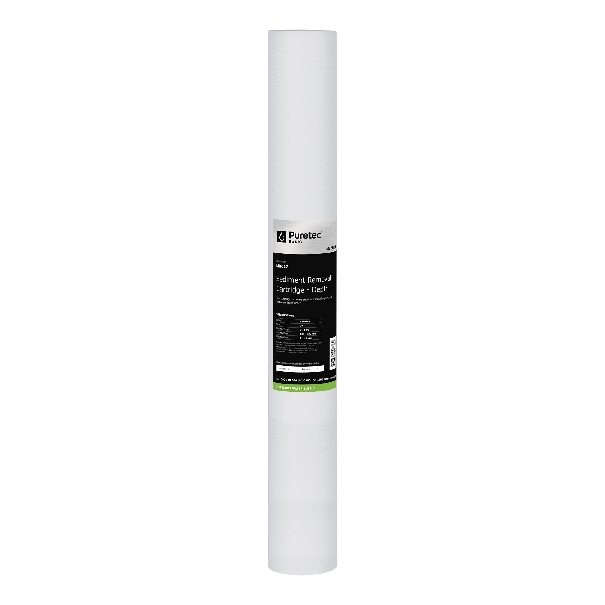 Puretec MB012 Melt Blown Sediment Cartridge, 20 inch, 1um, on white