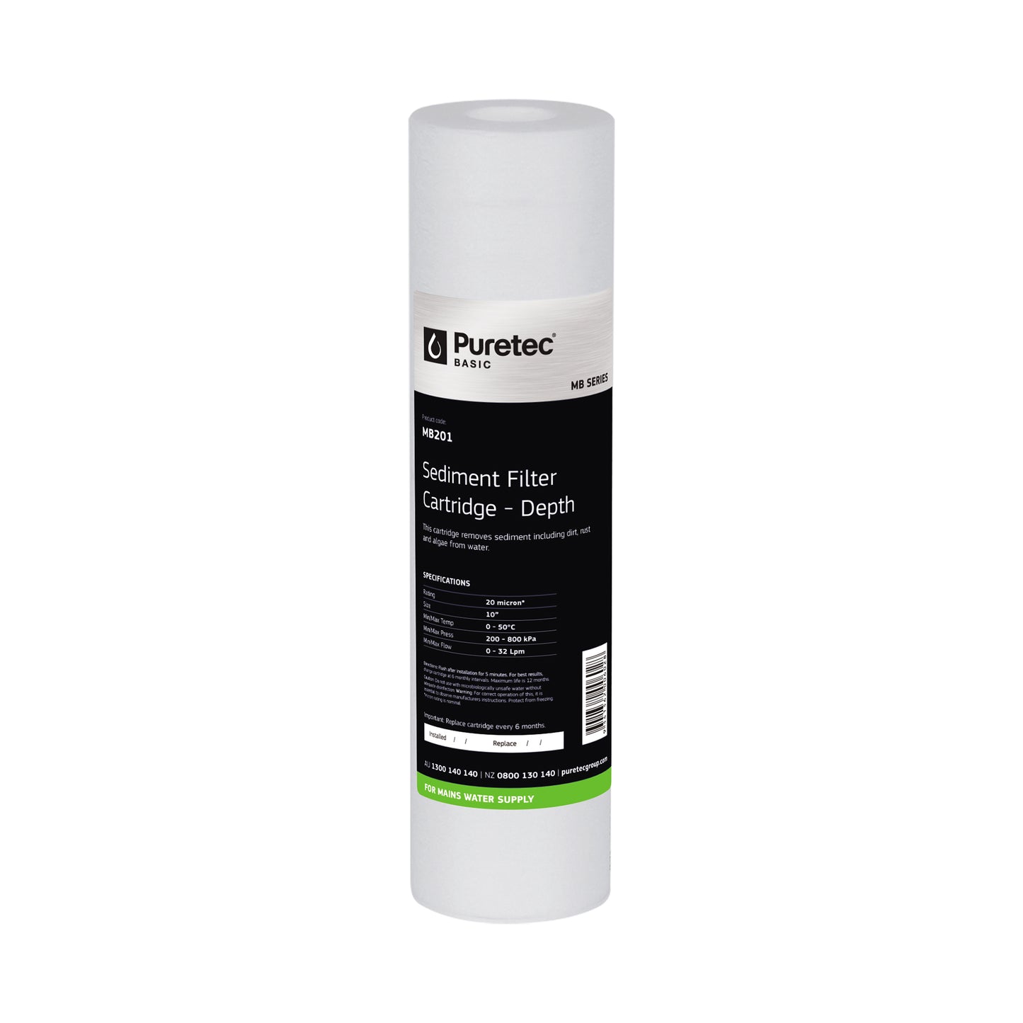 Puretec MB201 Melt Blown Sediment Cartridge, 10 inch, 20um, on white