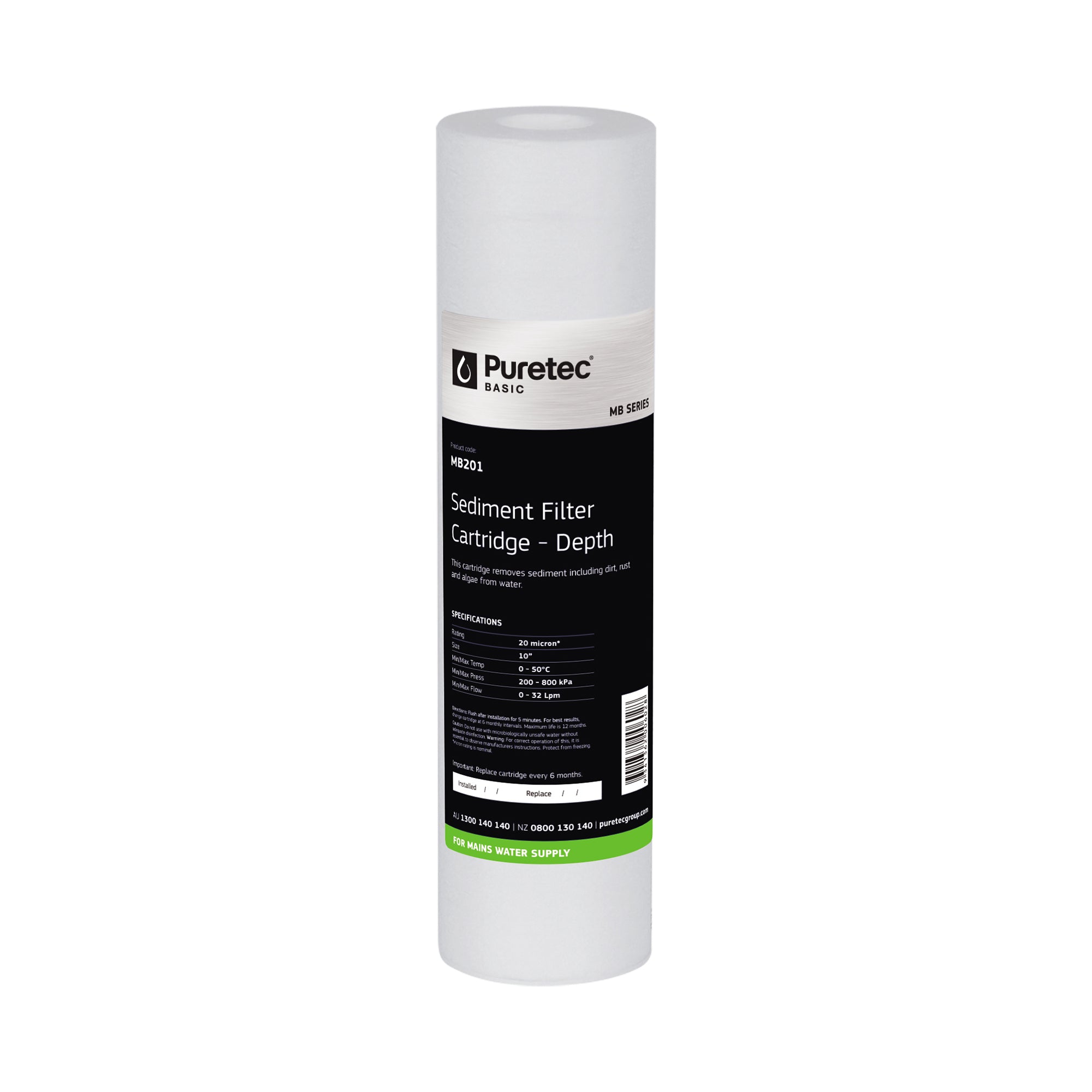 Puretec MB201 Melt Blown Sediment Cartridge, 10 inch, 20um, on white
