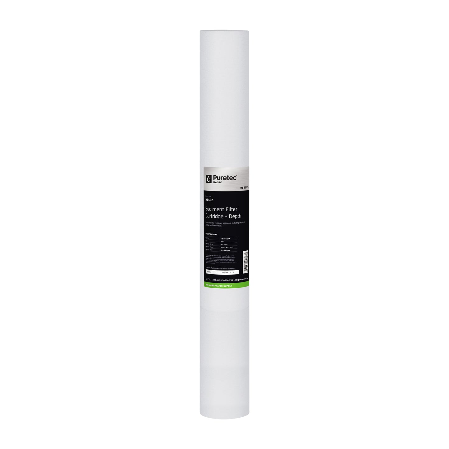 Puretec MB502 Melt Blown Sediment Cartridge, 20 inch, 50um, on white