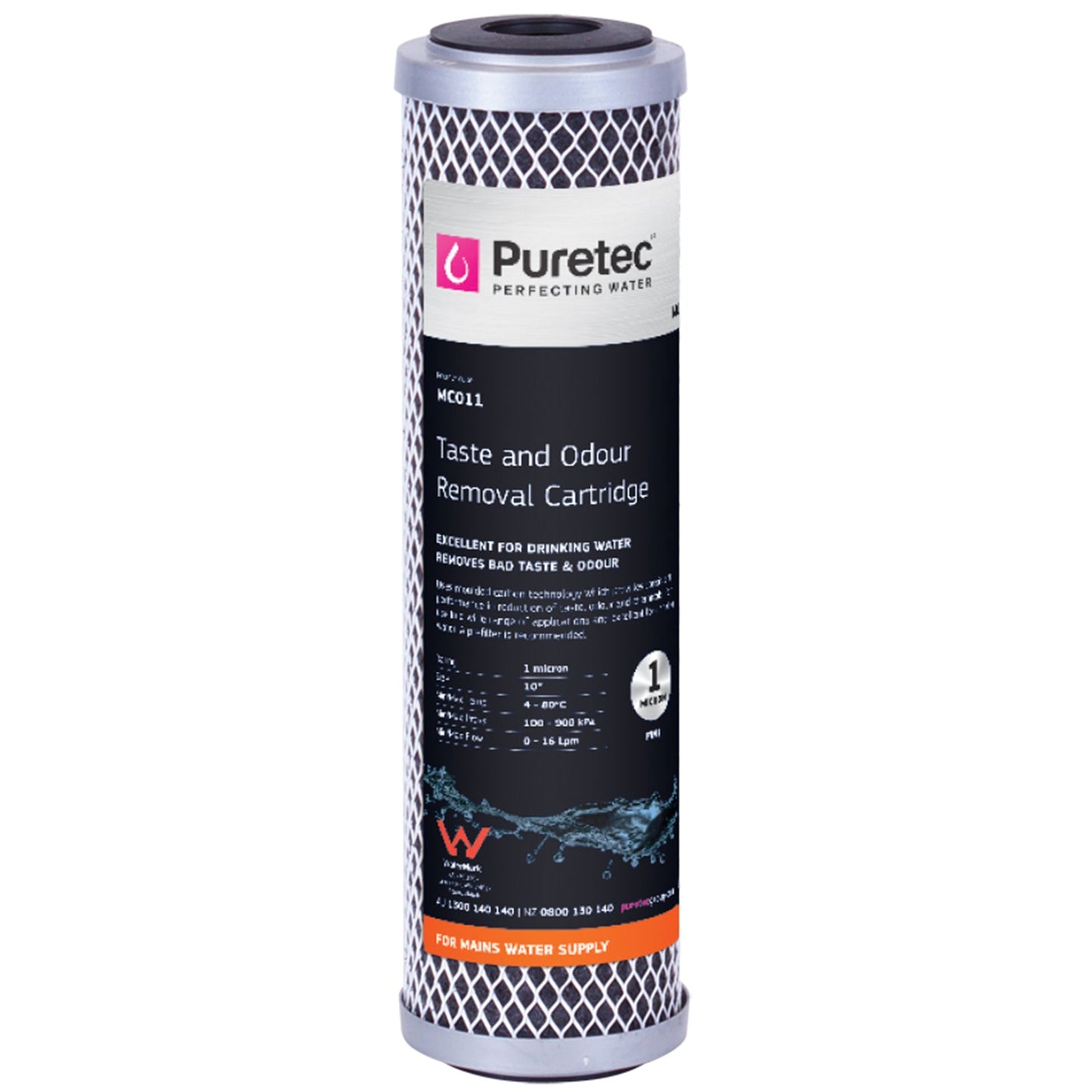Puretec MC011 Moulded Carbon Cartridge, 10 inch, 1um, on white