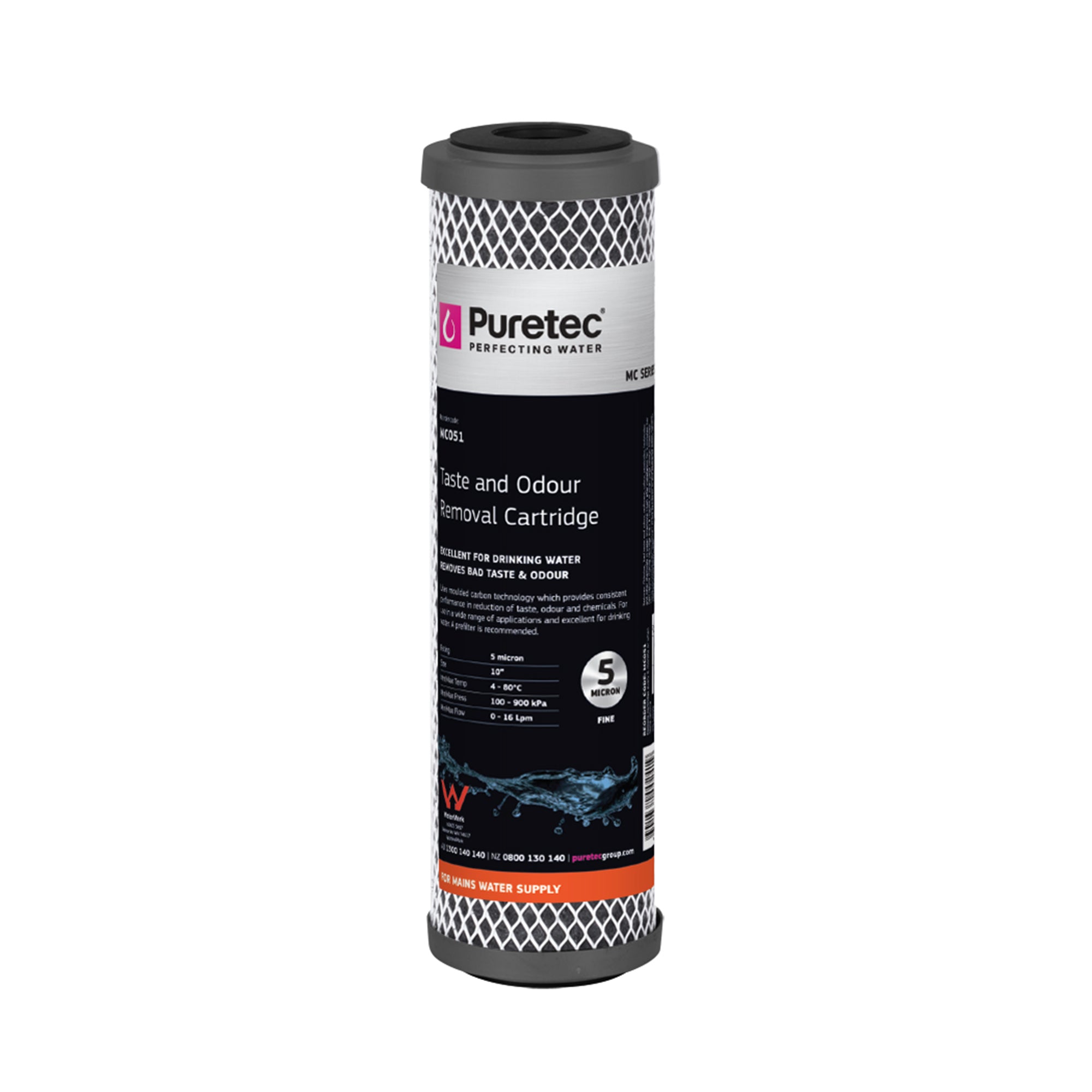 Puretec MC051 Moulded Carbon Cartridge, 10 inch, 5um, on white