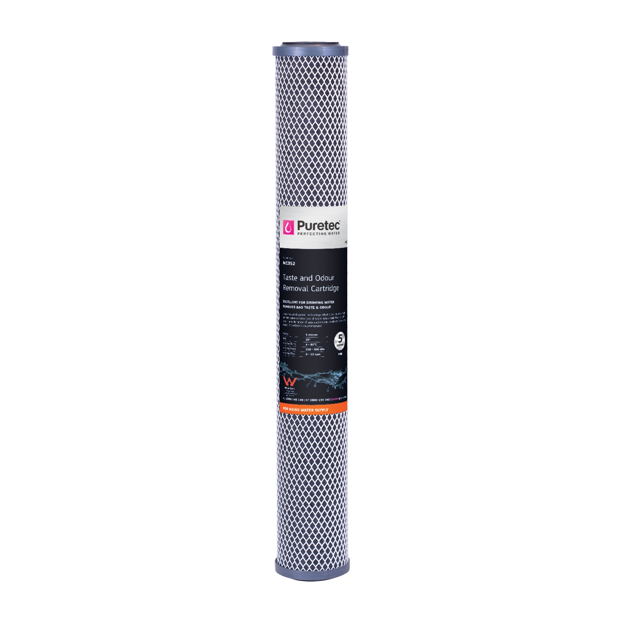 Puretec MC052 Moulded Carbon Cartridge, 20 inch, 5um, on white
